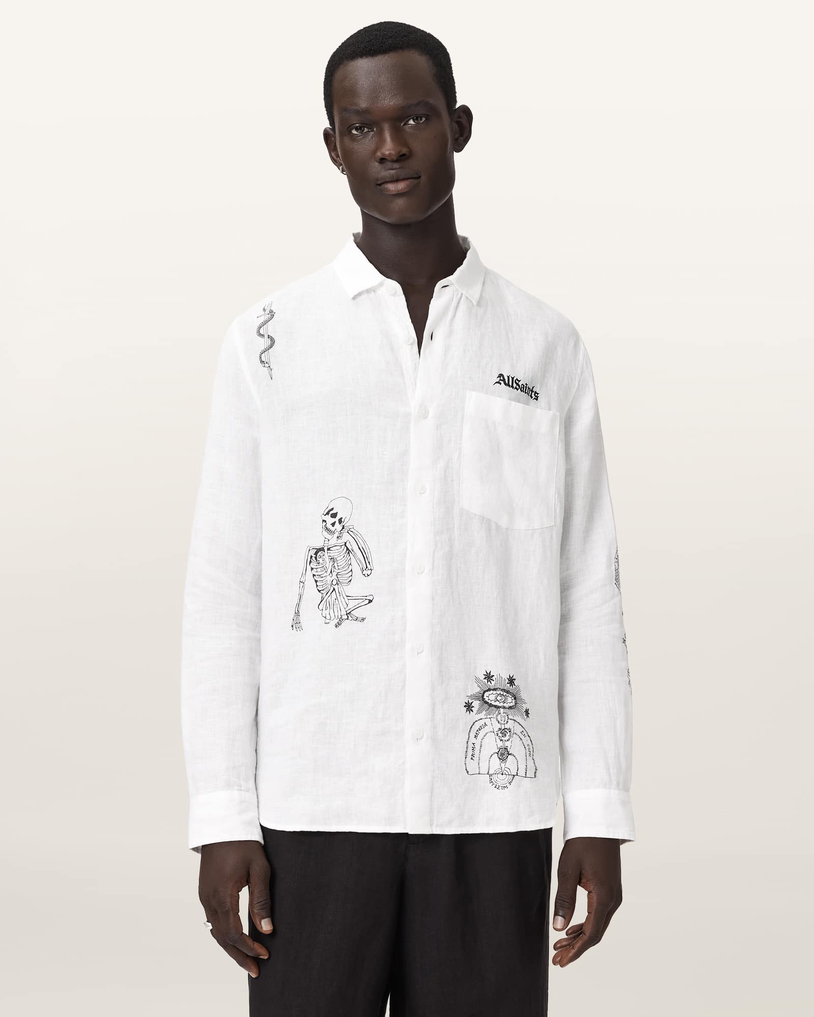 Terror Long Sleeve Linen Shirt White | ALLSAINTS US