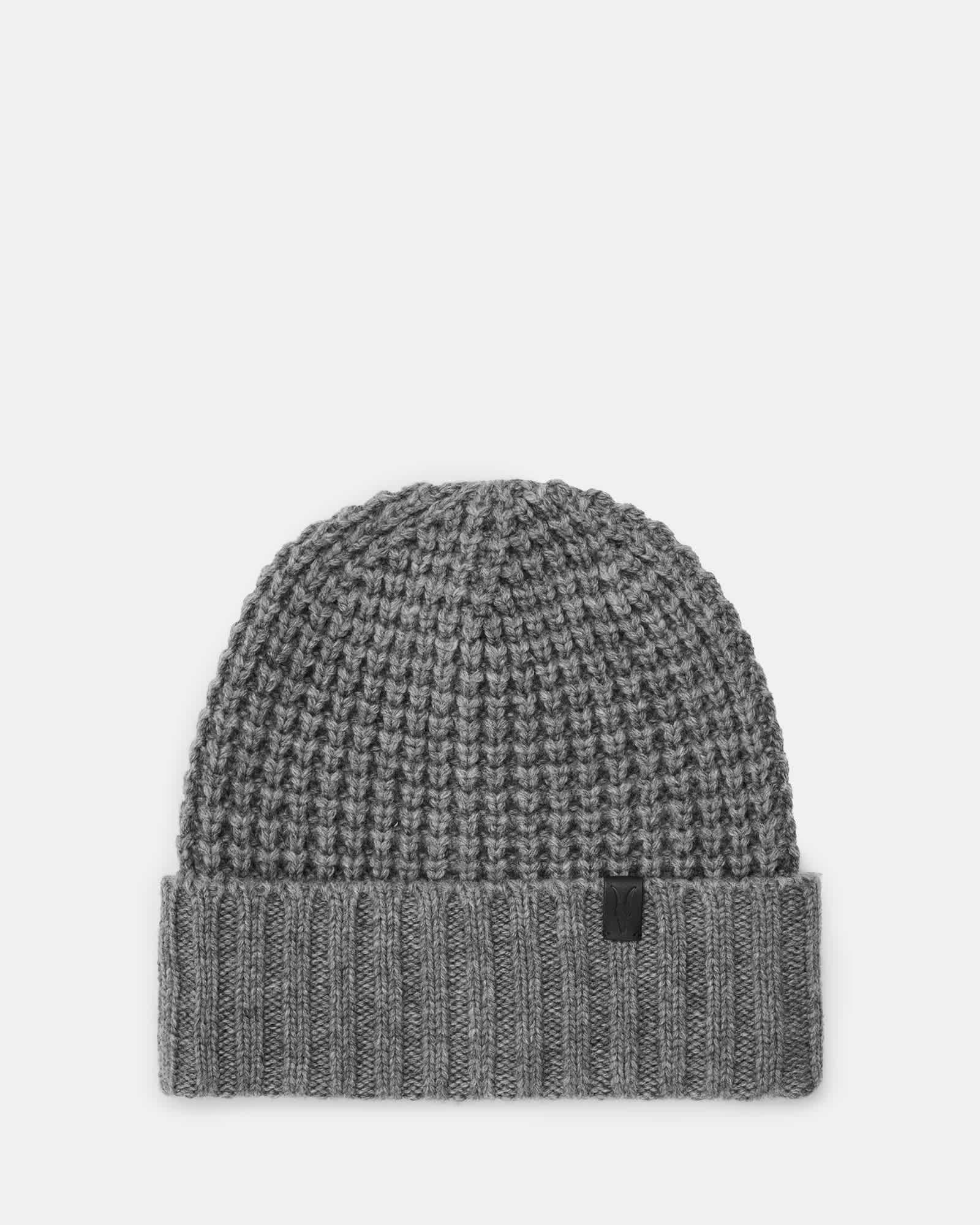 All Saints Ivory Knit Beanie wool blend ALL SAINTS Travelling Rib Cuff Beanie Hat Logo Patch Mens  main image 3