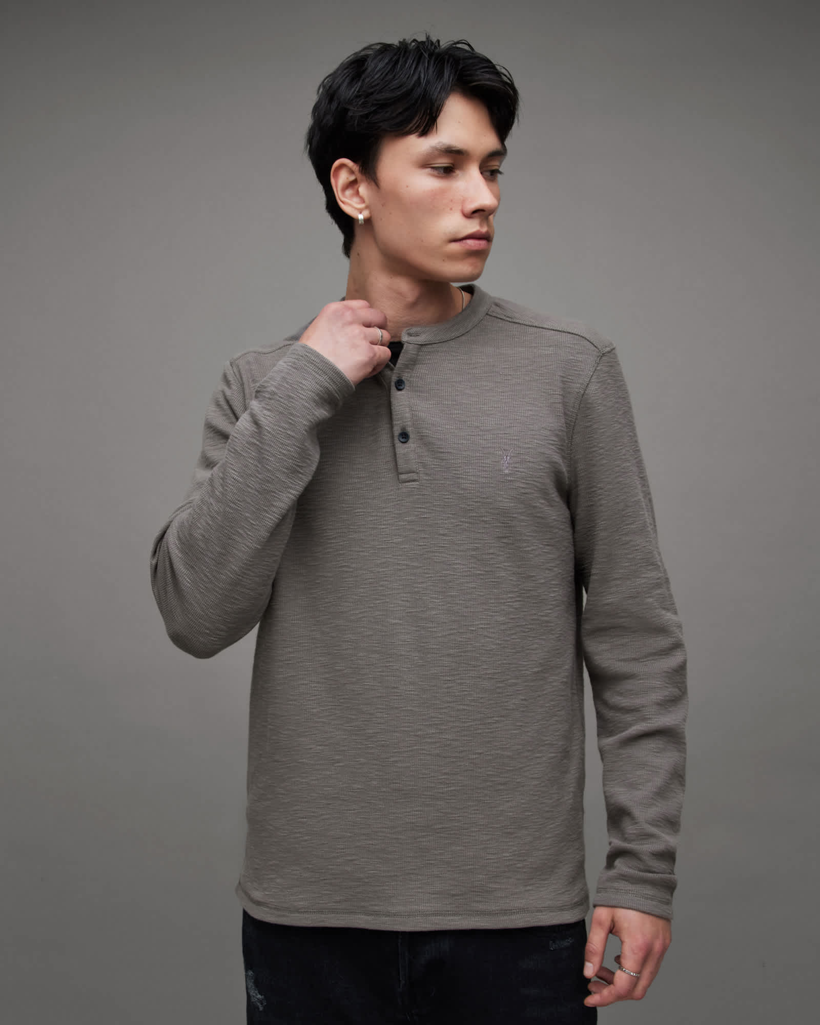 Muse Long Sleeve Ramskull Henley Fossil Brown | ALLSAINTS US