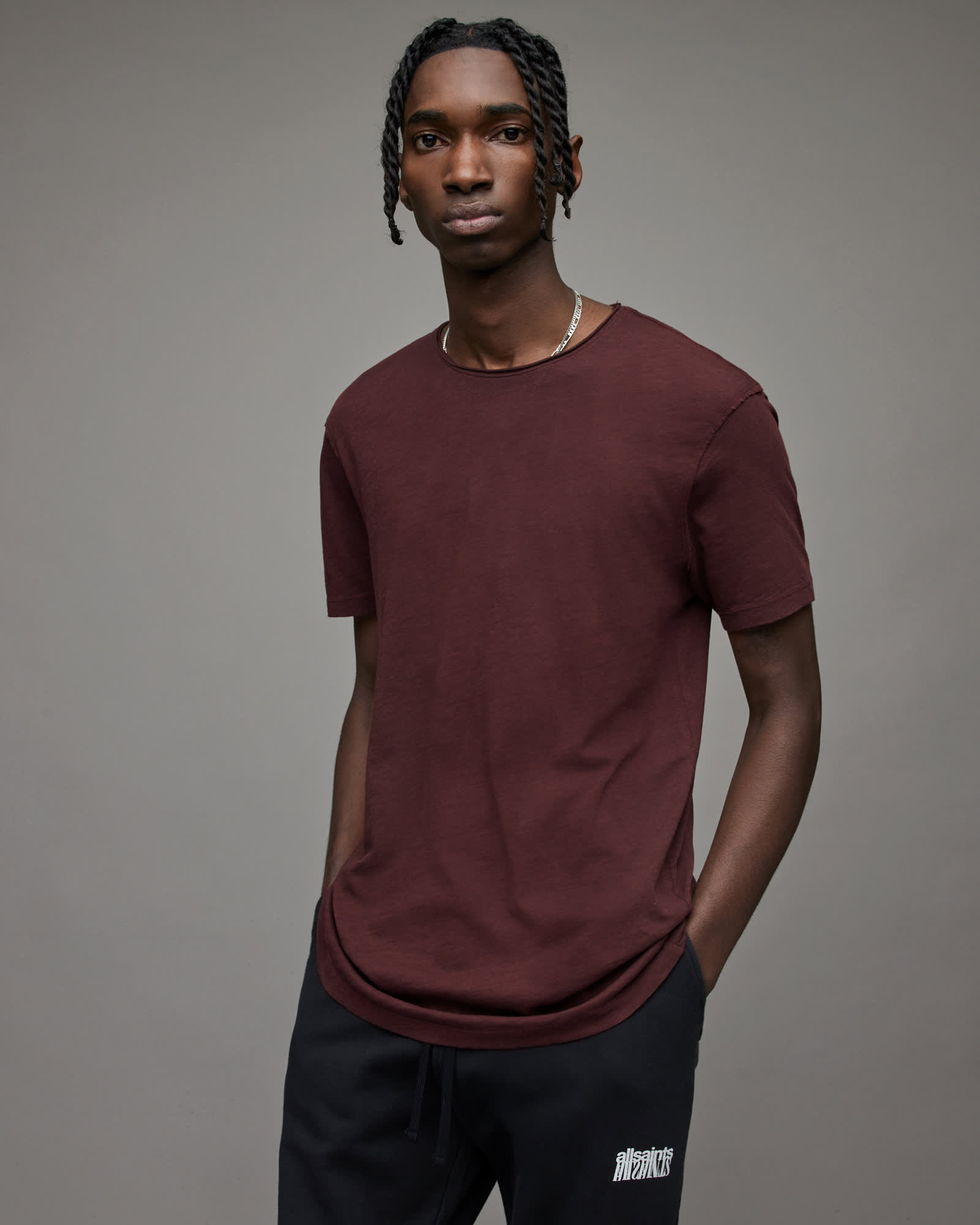 Figure Crew Neck Raw Edge T-Shirt CHARRED RED | ALLSAINTS Figure Crew Neck Raw Edge T-Shirt CHARRED RED | ALLSAINTS