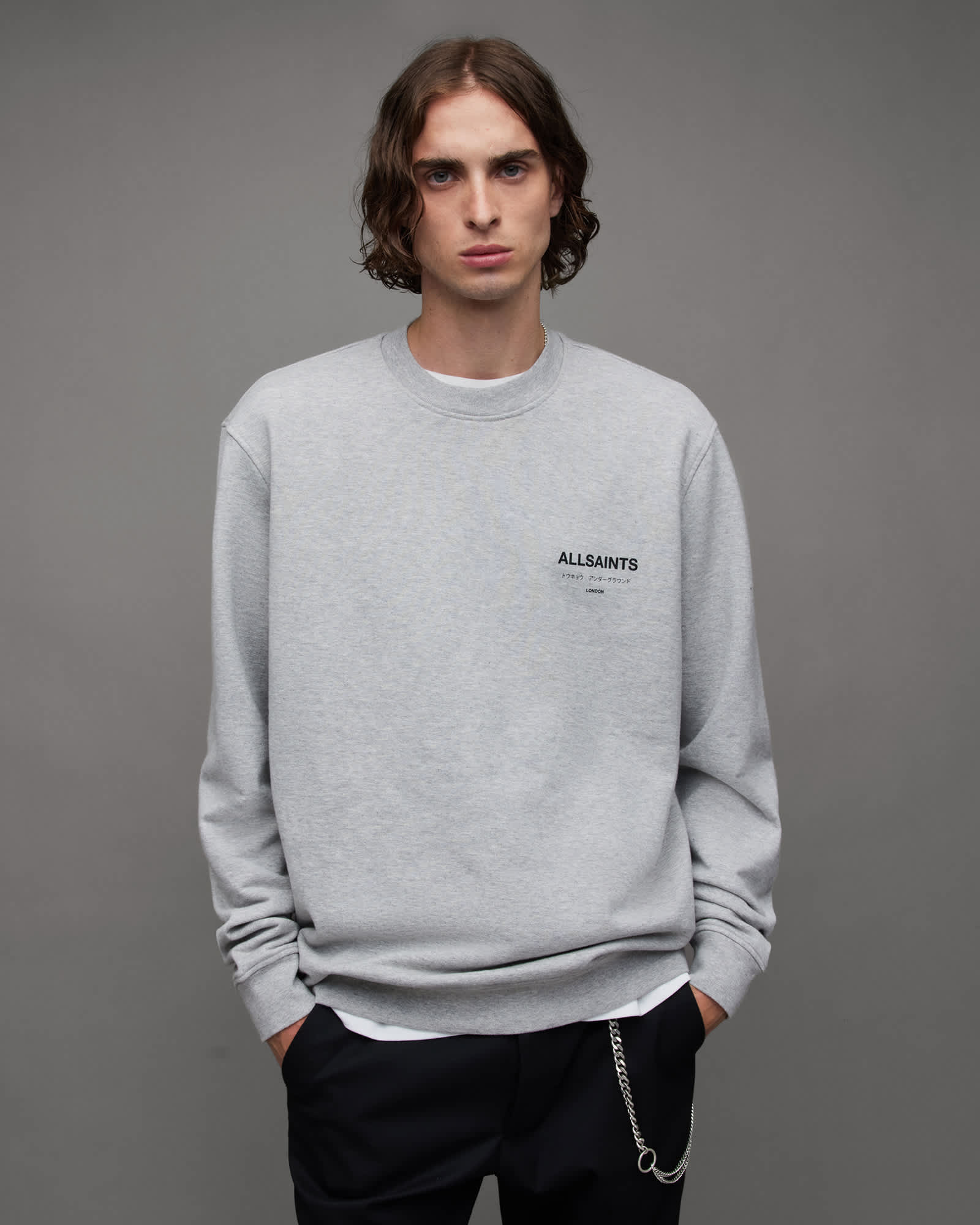 Underground Relaxed Crew Sweatshirt Grey Marl | ALLSAINTS US
