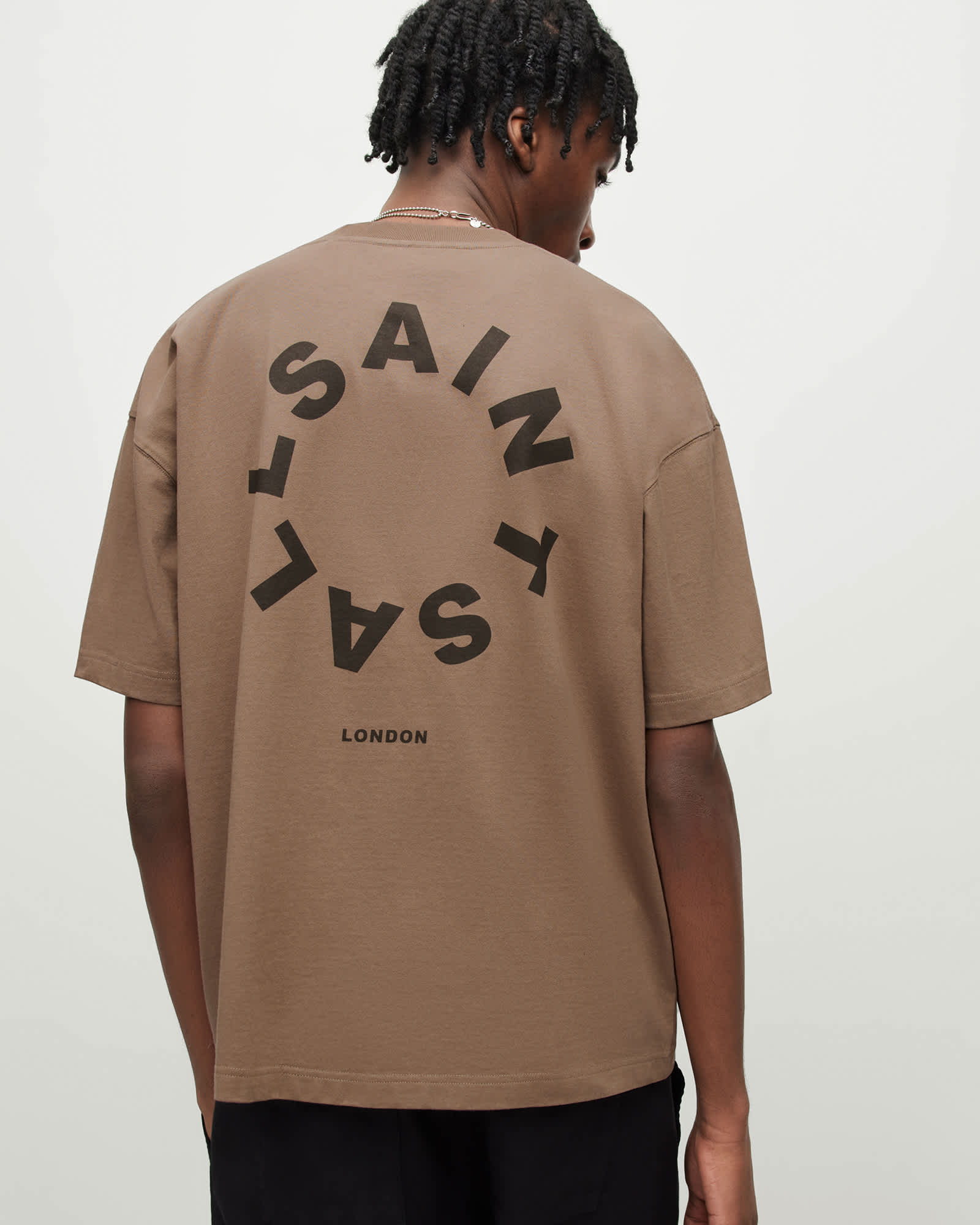 Tierra Oversized Crew Neck Logo T-Shirt CHAI BROWN | ALLSAINTS