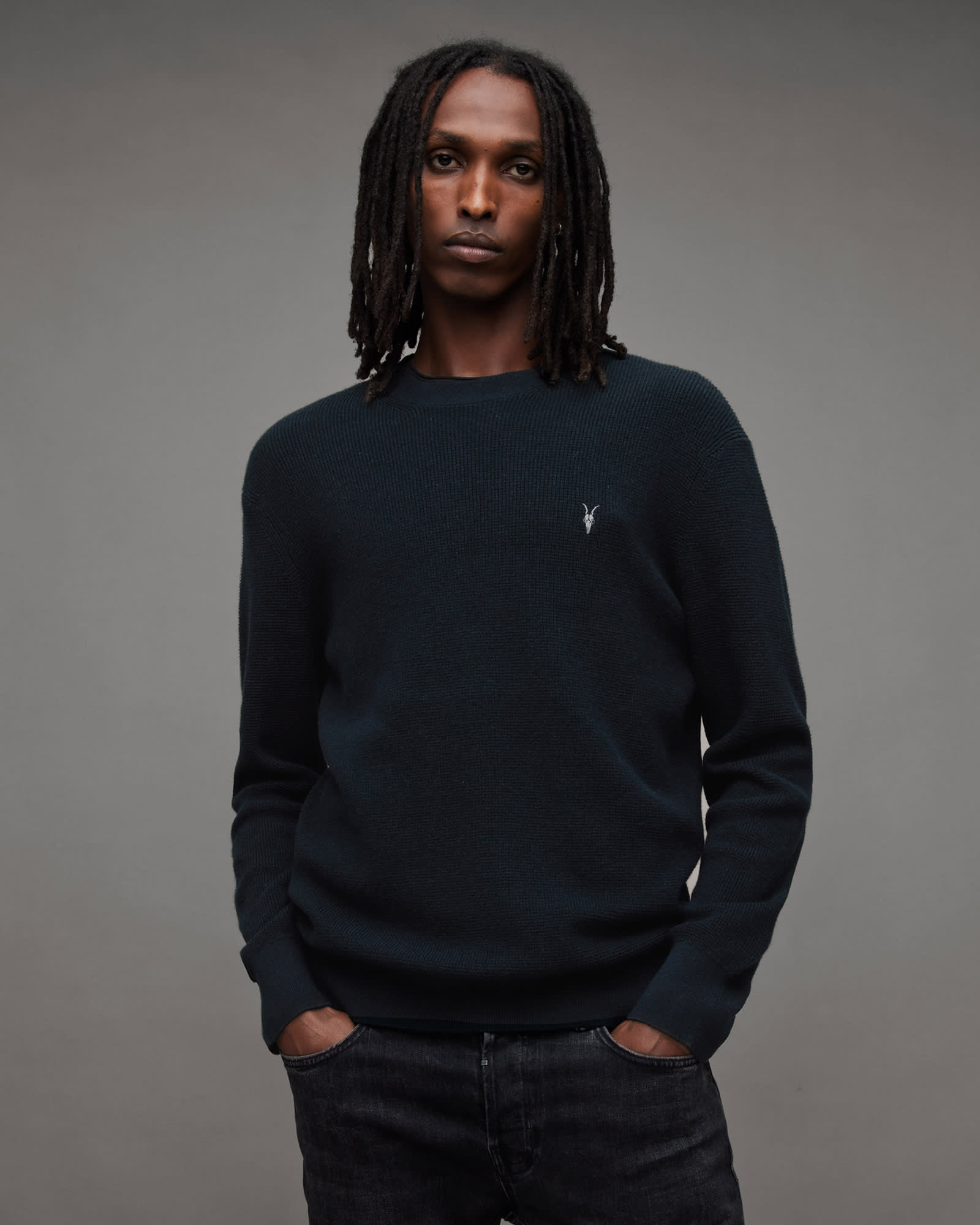 Aspen Waffle Texture Crew Neck Jumper RACING GREEN MARL | ALLSAINTS