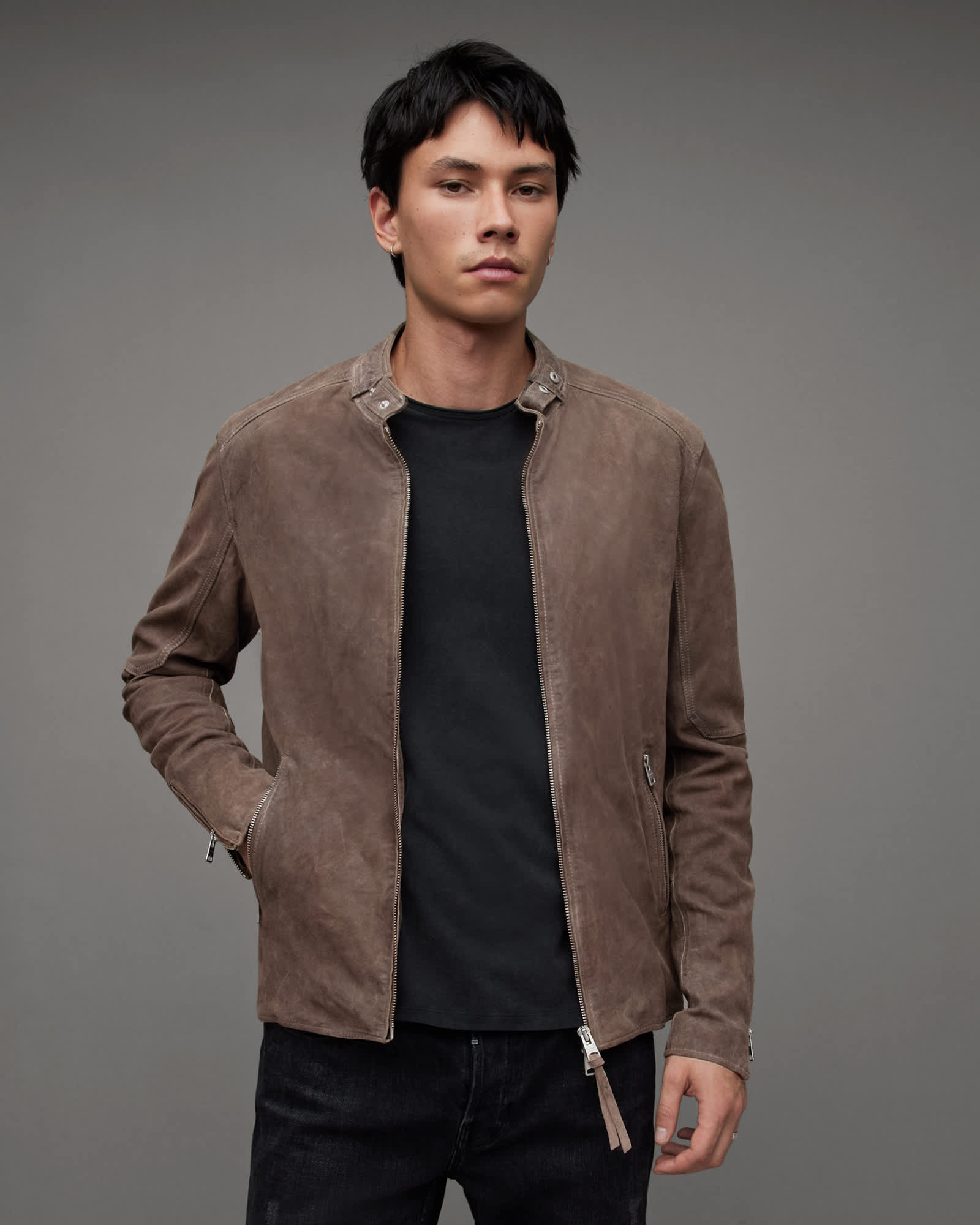 うのにもお得な情報満載！ Suede Cora Snap ALLSAINTS | BROWN CHAI Jacket Collar Back ジャケット・アウター