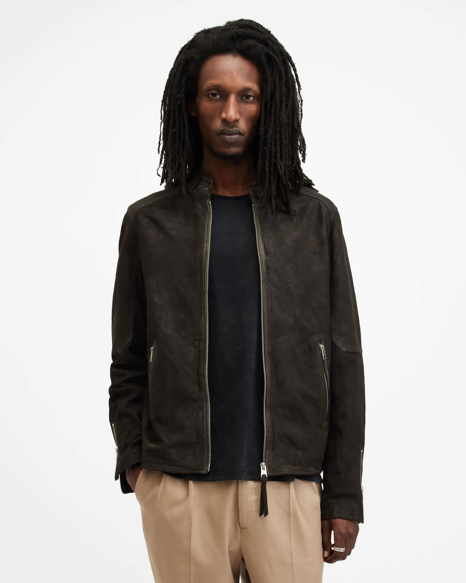 ジャケット・アウター ALL SAINTS CORA JACKET M Allsaints Men's Cora Full Zip Leather Moto Jacket Solid