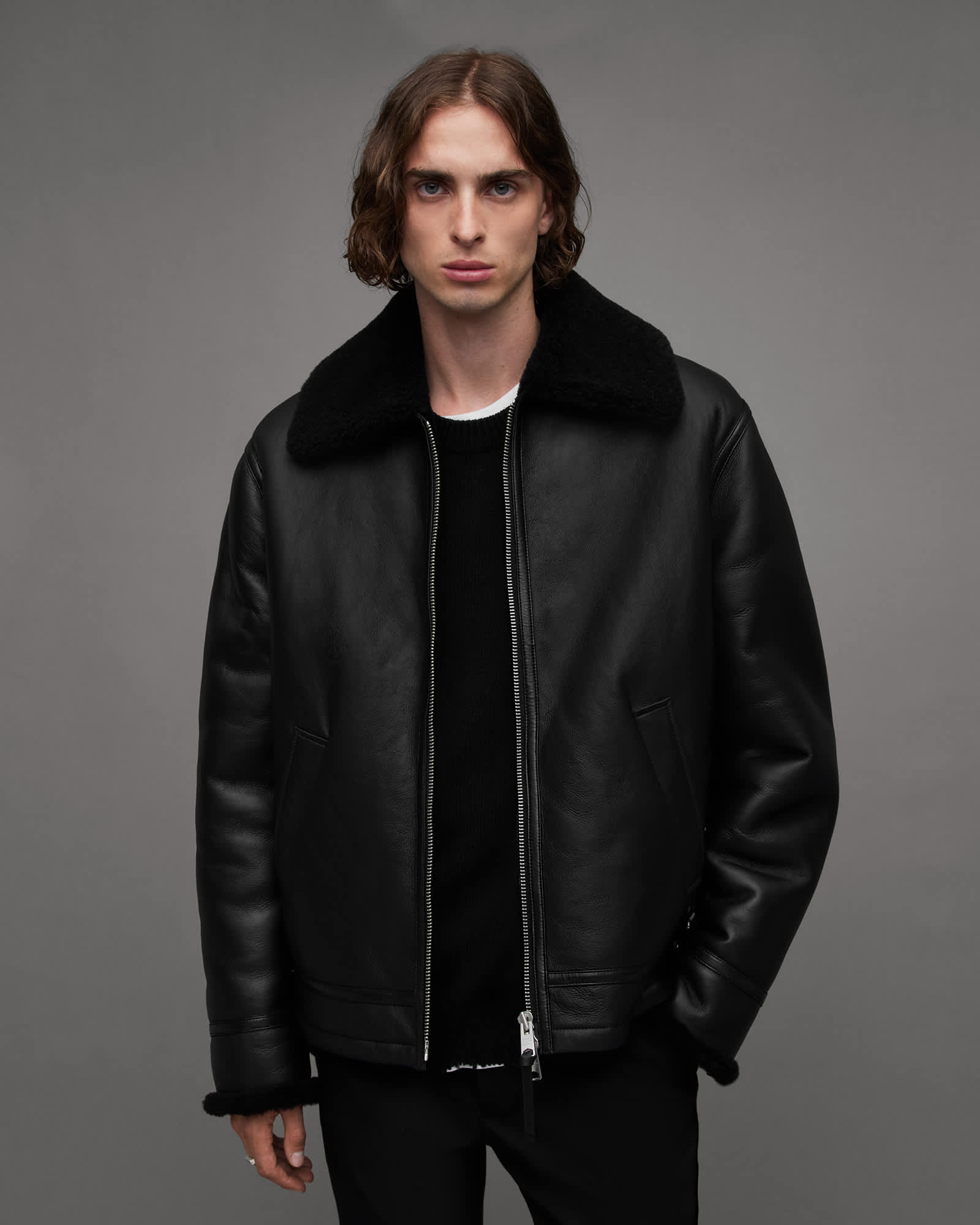 Ashford Shearling Relaxed Fit Jacket Black | ALLSAINTS US