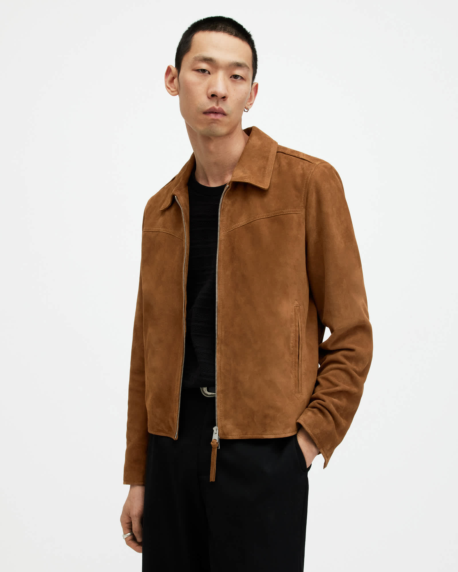 Tanner Suede Zip Through Jacket TOBACCO BROWN | ALLSAINTS US