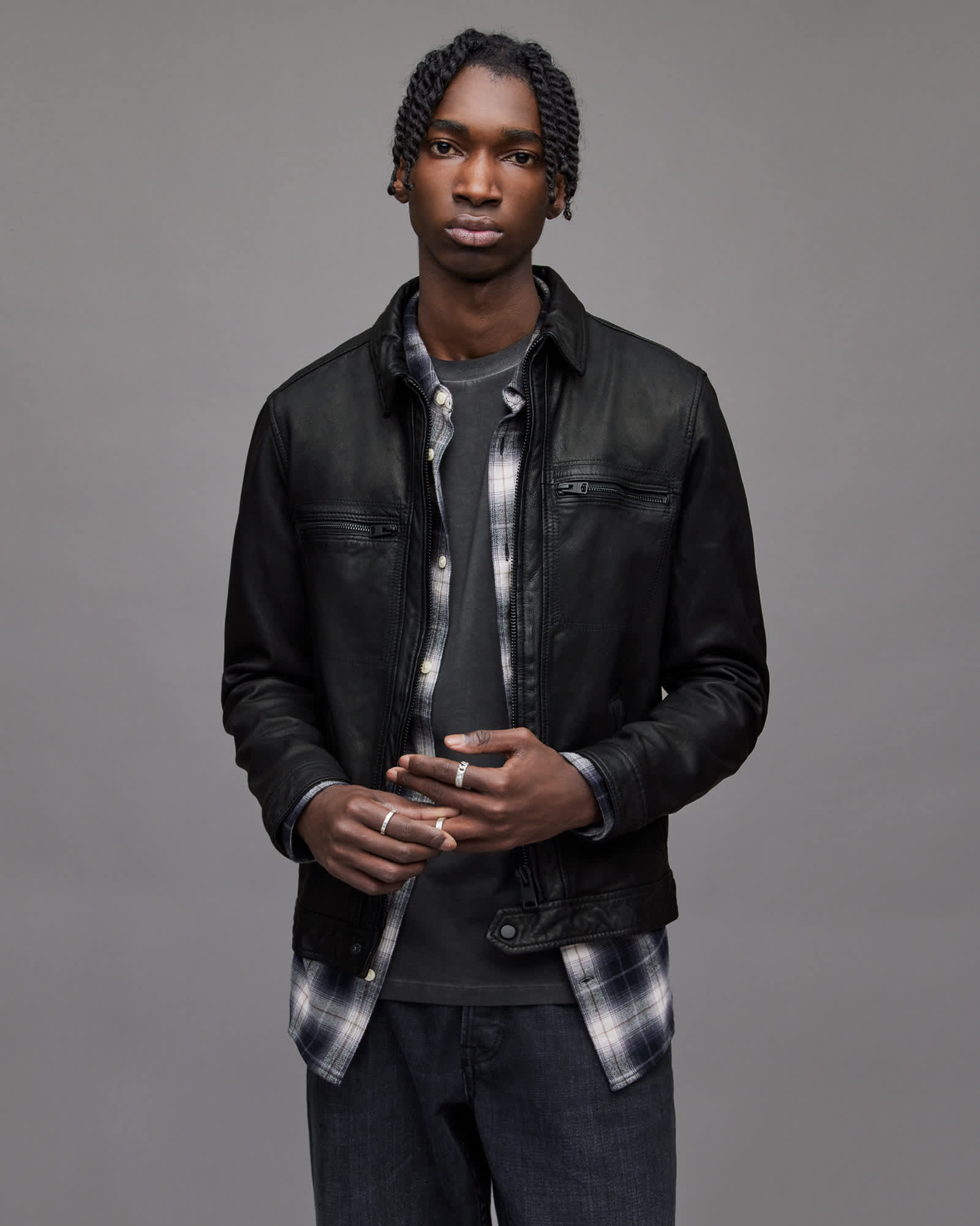 高評価なギフト Lark Leather ALLSAINTS | Black Jacket ジャケット・アウター