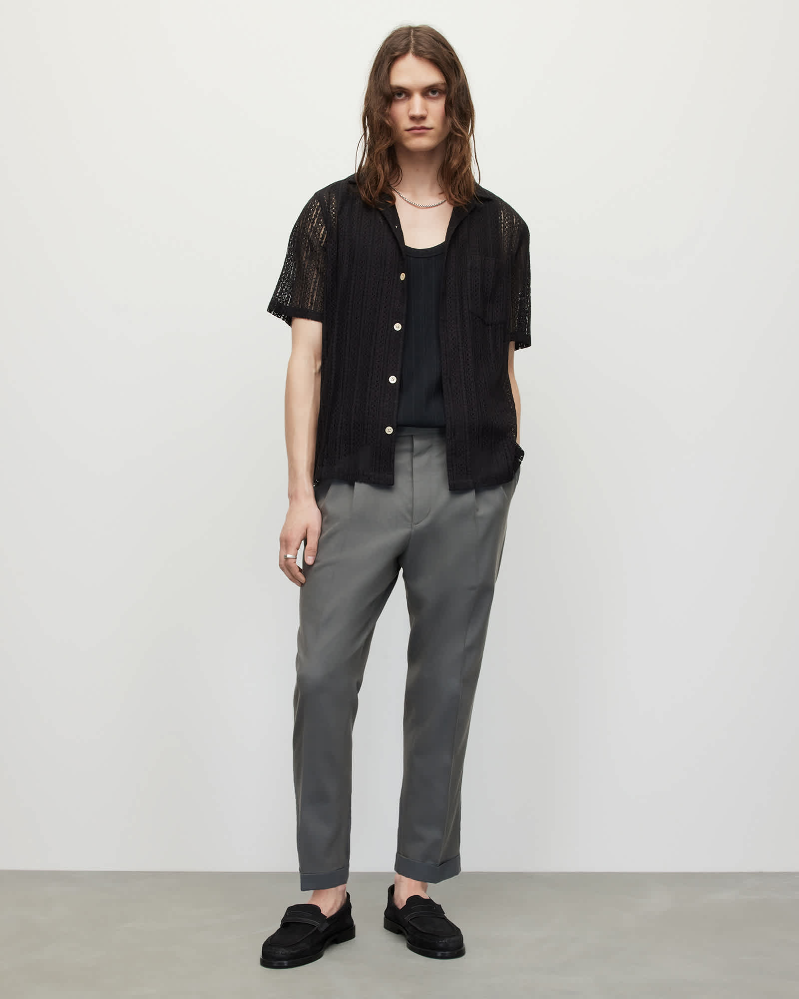 Tallis Slim Fit Cropped Trousers SLATESTONE GREY | ALLSAINTS