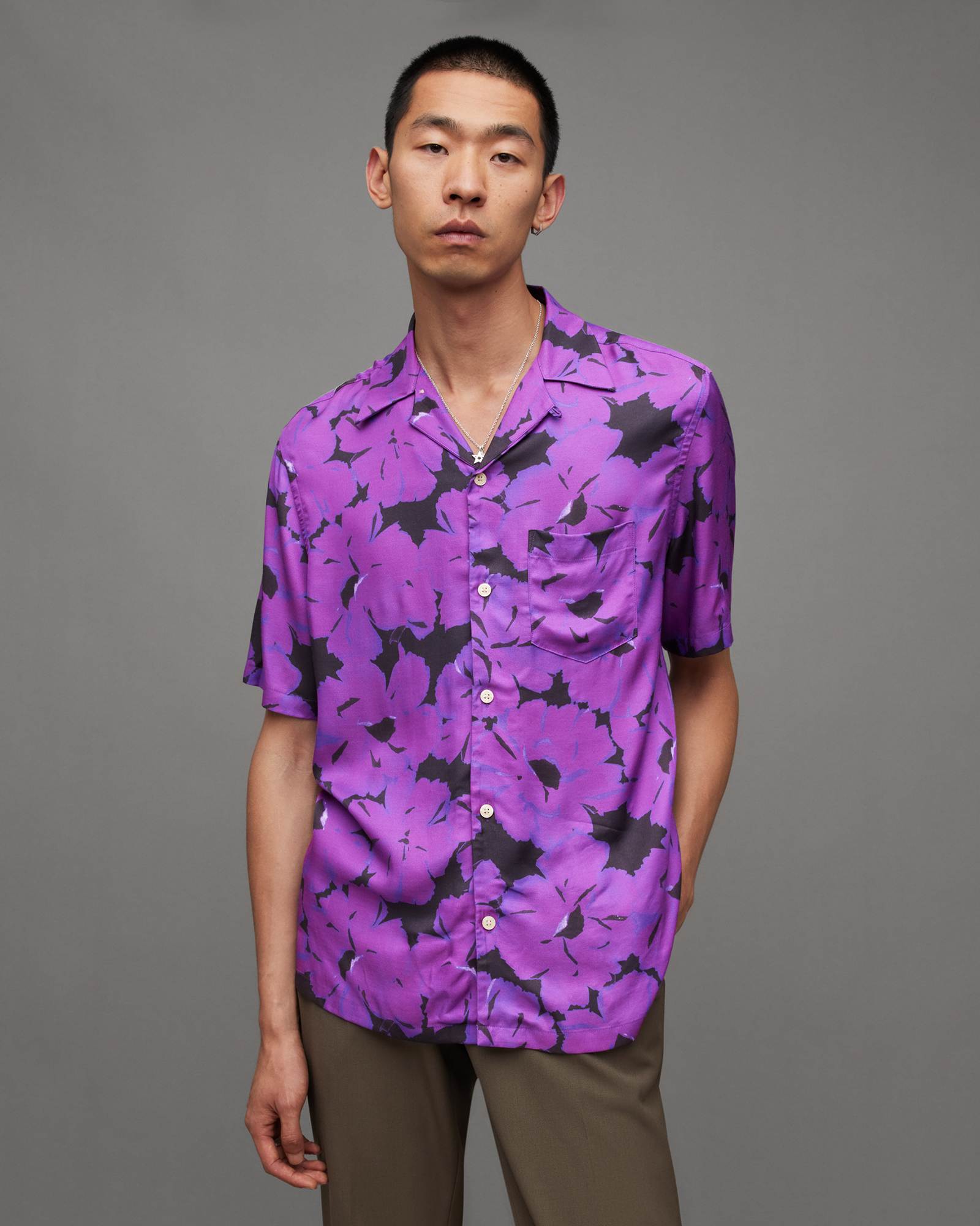 Kaza Floral Print Relaxed Fit Shirt ELECTRIC PURPLE | ALLSAINTS