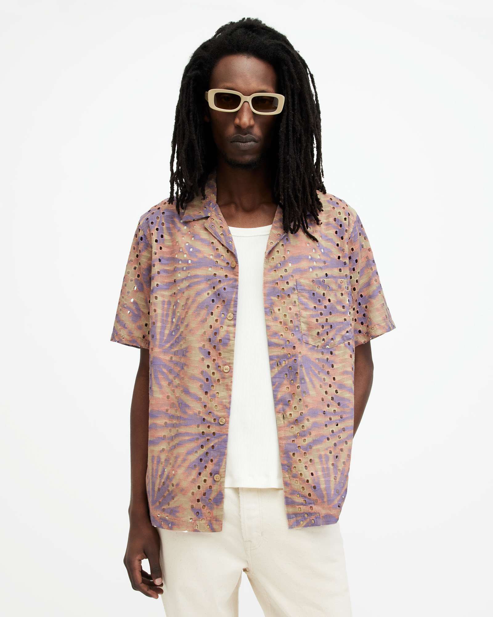Yucca Broderie Printed Relaxed Fit Shirt PASTEL/SEPIA BRWN