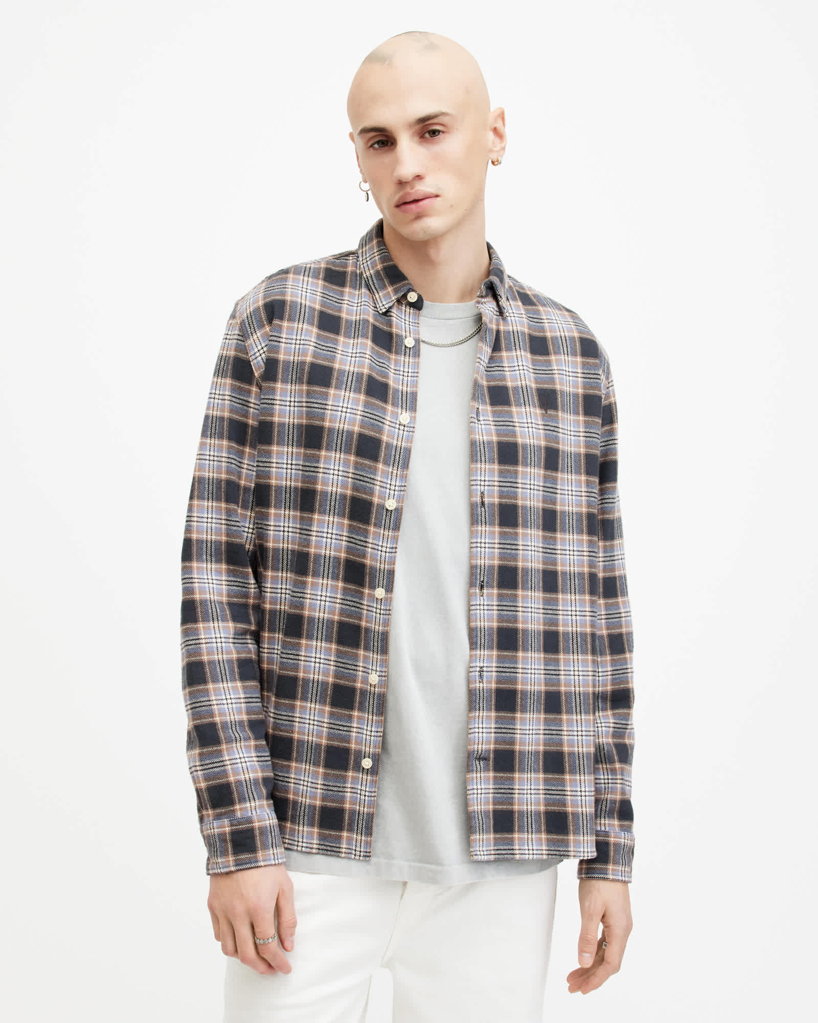 Ventana Checked Relaxed Fit Shirt Marine Blue | ALLSAINTS