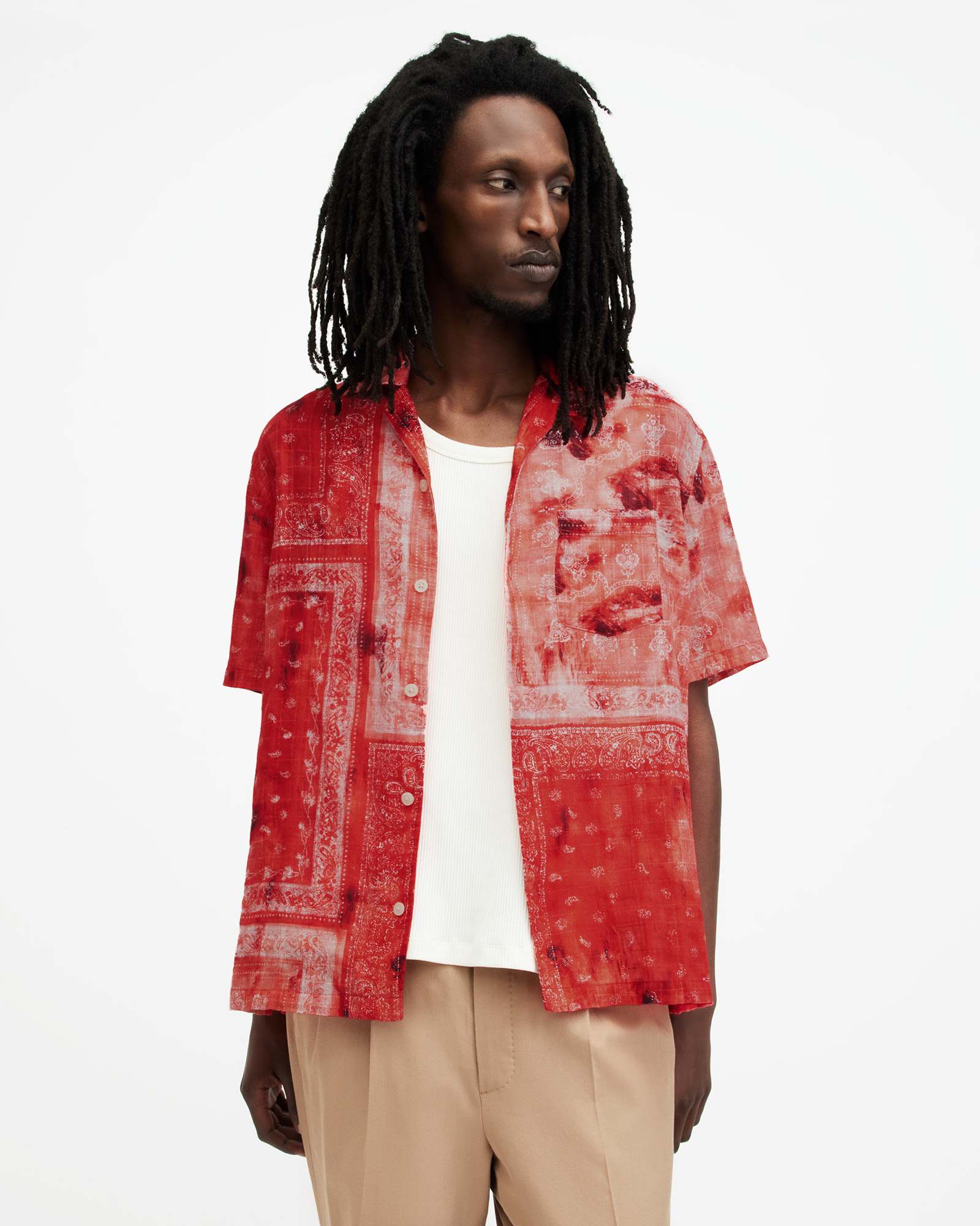 AllSaints Tijuana Bandana Print Short Sleeve Cotton Button