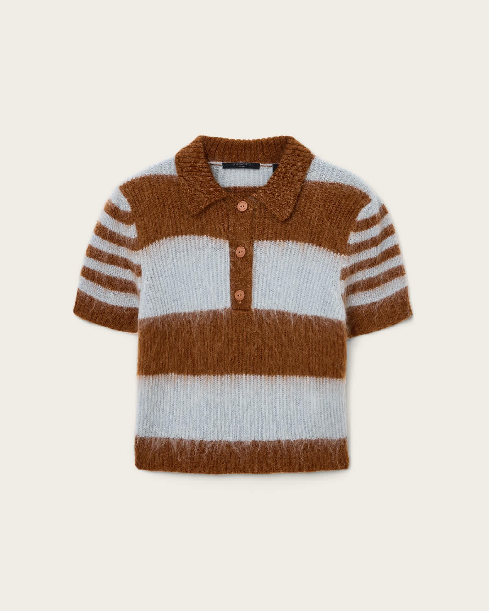 Clem Wool Blend Polo STEEL BLUE/COGNAC | ALLSAINTS US