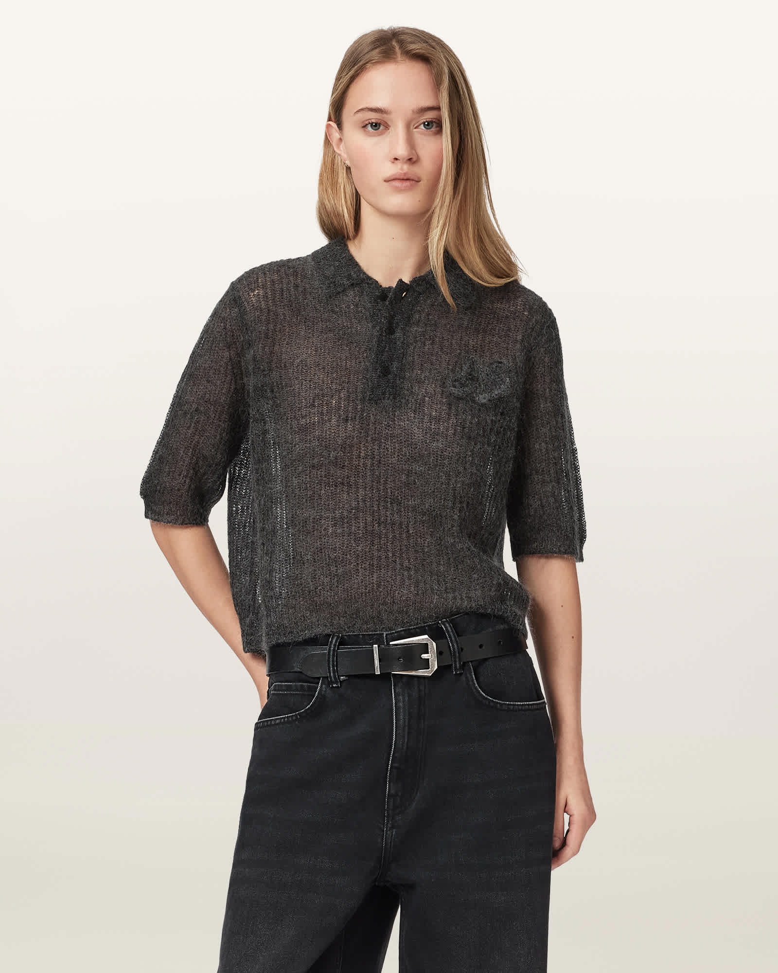 Anabel Pointelle Embroidered Polo T-Shirt