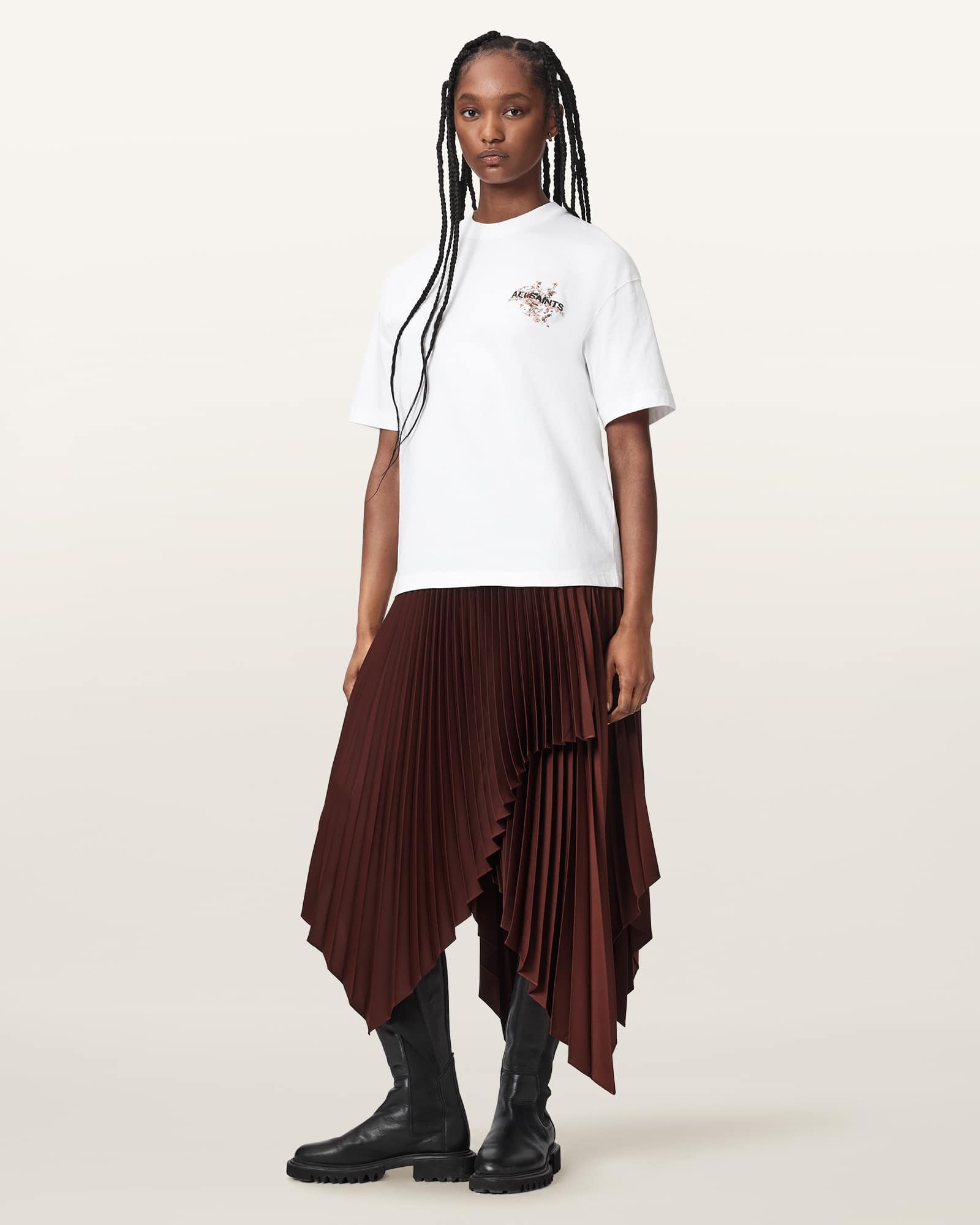 Elisa Pleated Skirt BURGUNDY RED | ALLSAINTS US