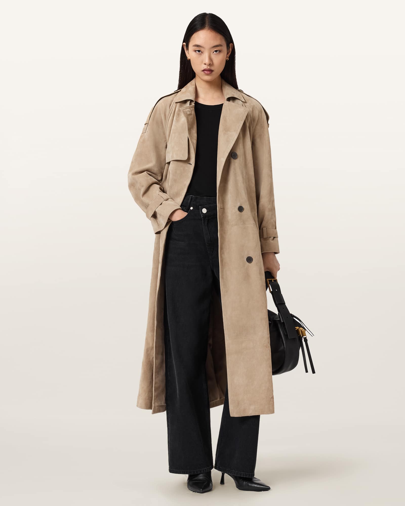 Reed Suede Trench Coat Taupe Brown | ALLSAINTS US