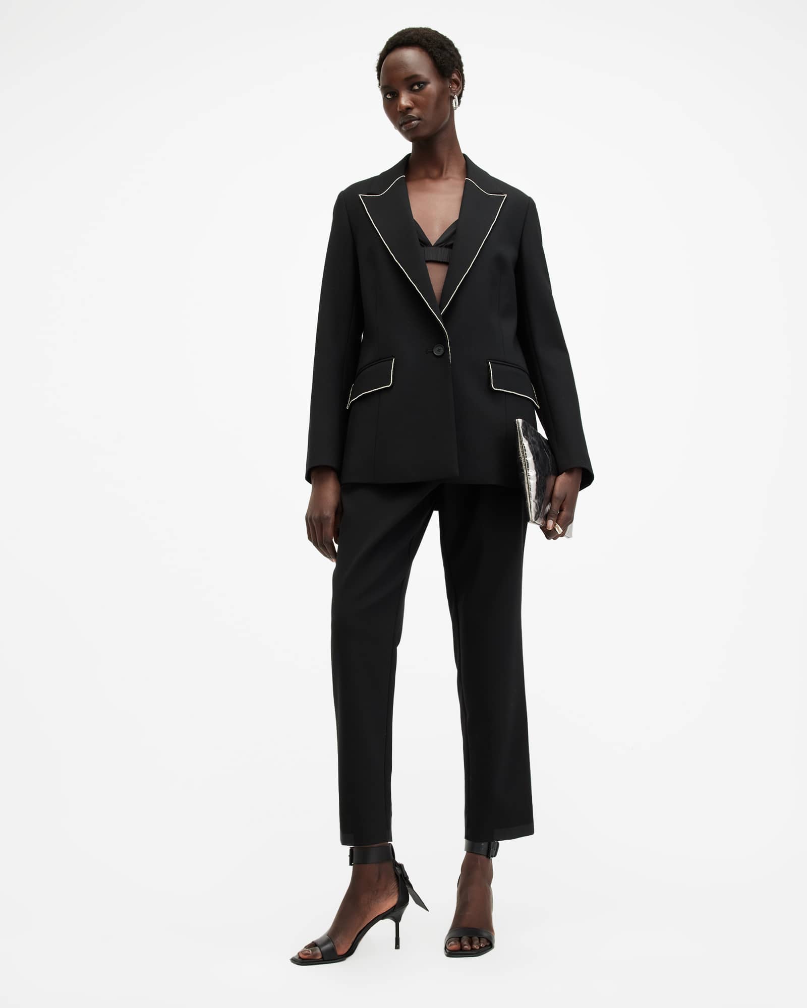 Atlas Embellished Trim Blazer Black | ALLSAINTS US