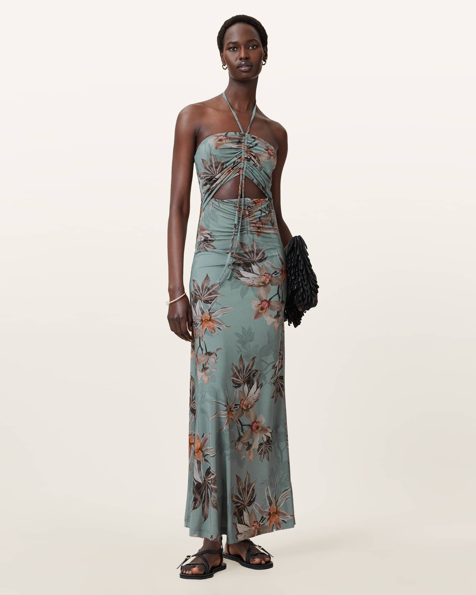 Allsaints Celia Cutout Halter Maxi Dress