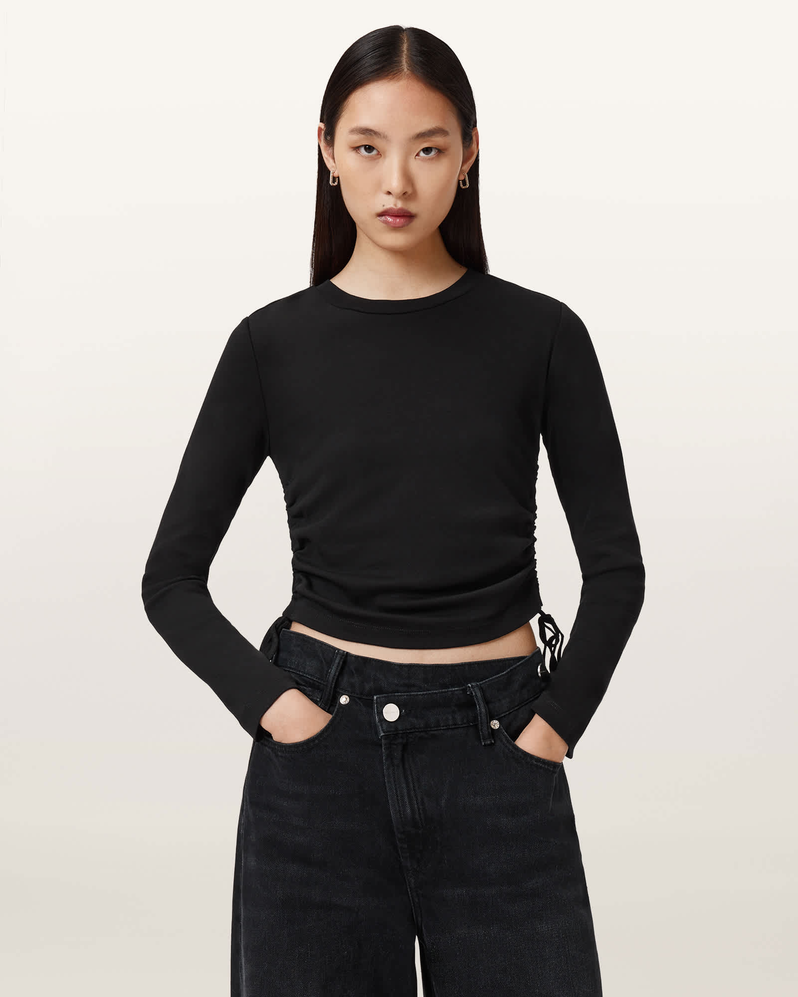 (取寄) オールセインツ レディース サニー ロング スリーブ ティー AllSaints women Sonny Long Sleeve Tee Black Sonny Long Sleeve T-Shirt Black | ALLSAINTS US
