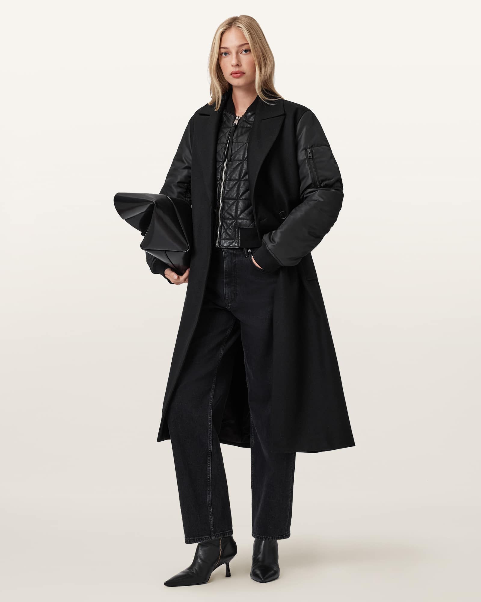 Paulah Wool Blend Double Breasted Coat Black | ALLSAINTS