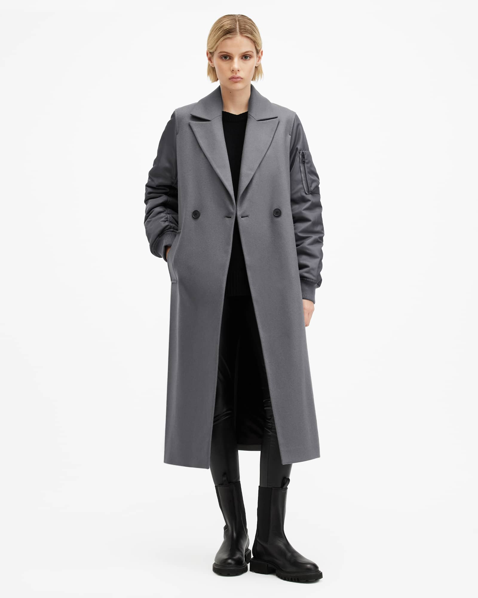 かわいい新作 Paulah Wool Blend Double Breasted Coat EIFFEL GREY | ALLSAINTS ジャケット・アウター