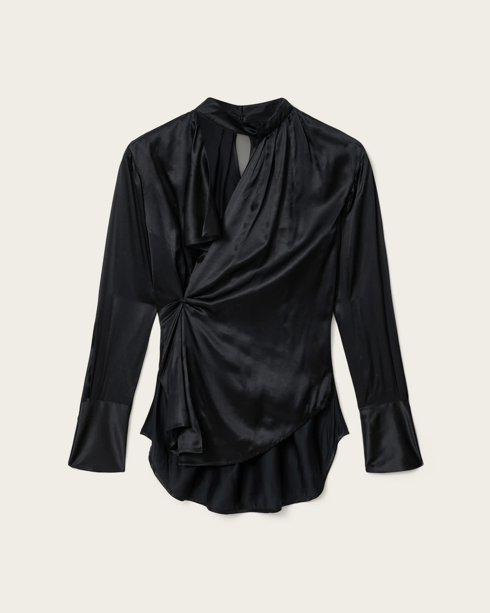Zellie Silk Blend Pleated Top Black | ALLSAINTS