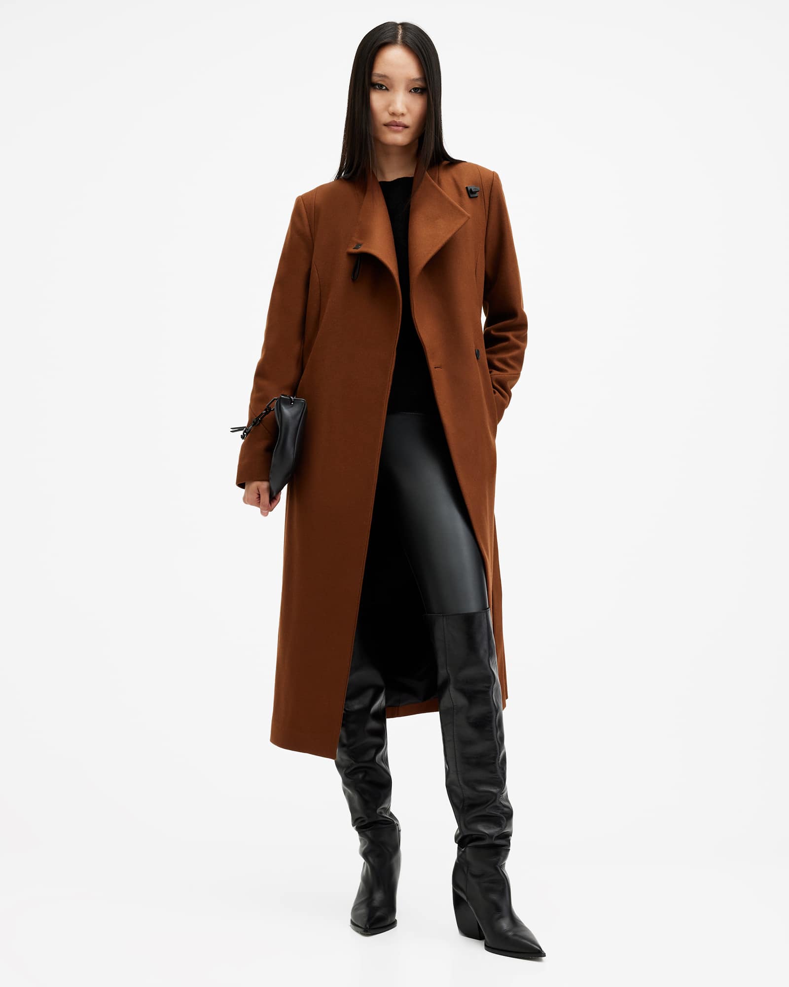 Riley Wrap Around Belted Long Line Coat SUGAR BROWN
