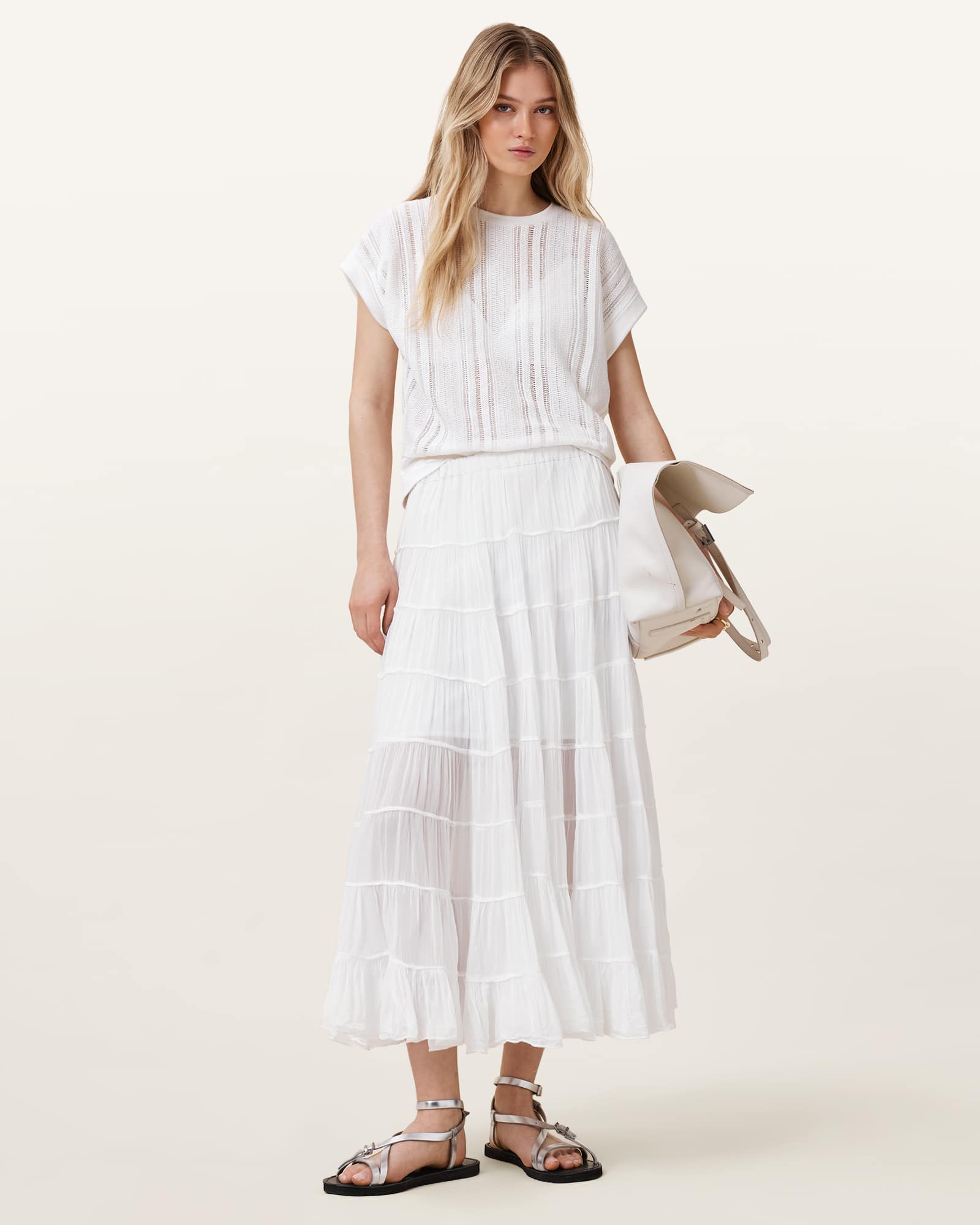 Allsaints Eva Tiered Midi Skirt,