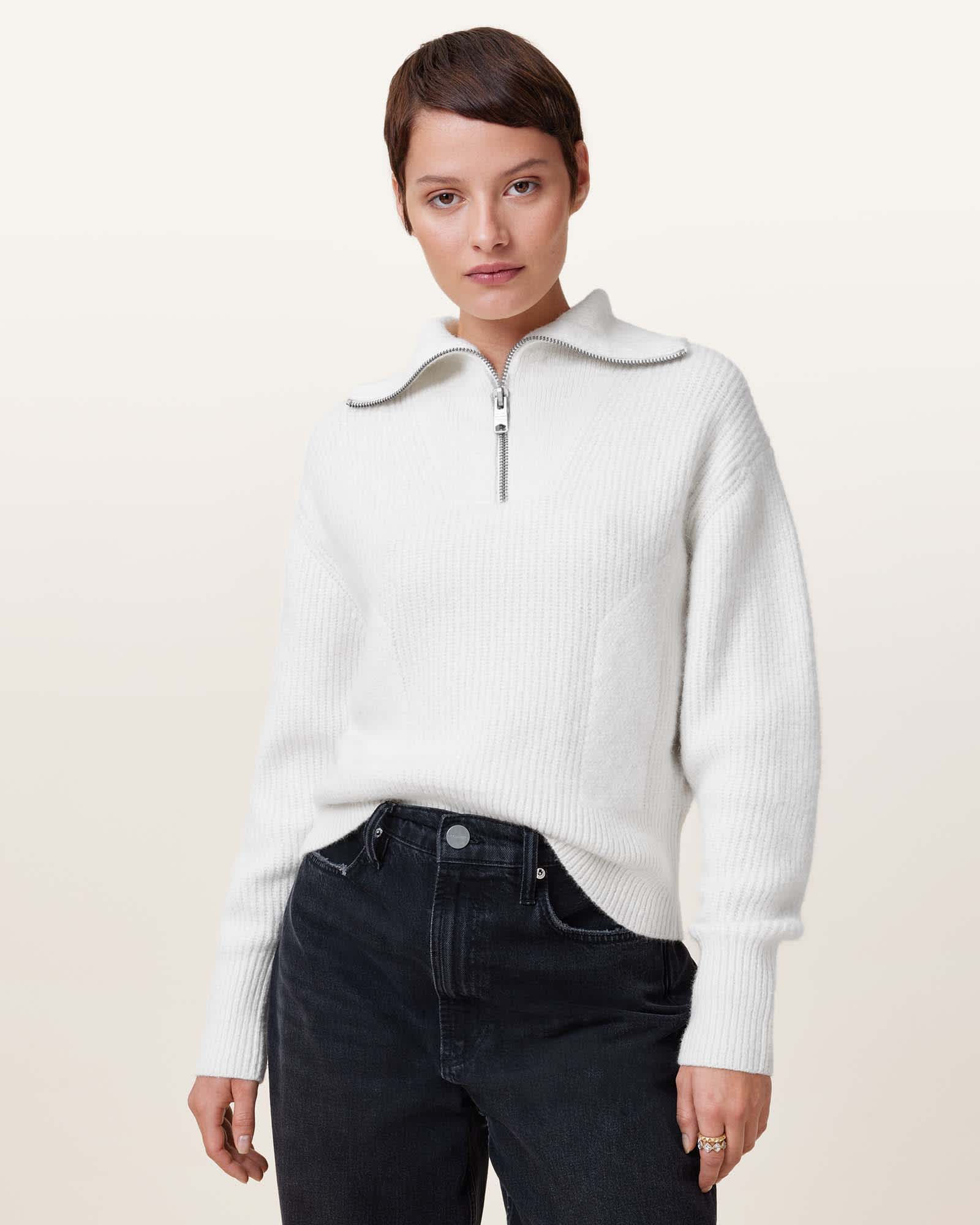 Octavia Zip Up Sweater Chalk White | ALLSAINTS US