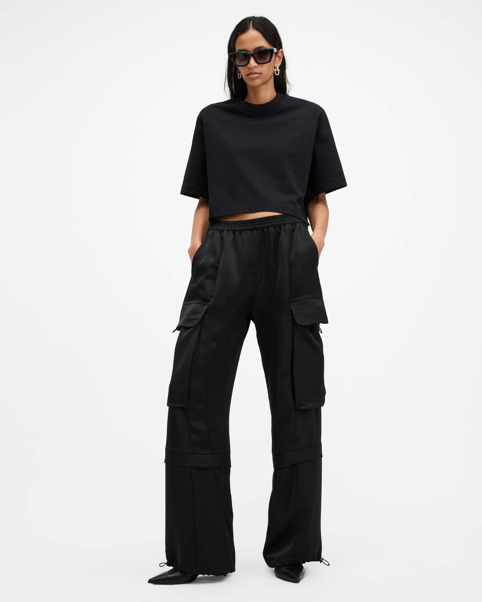 Barbara Adjustable Cuffed Cargo Trousers Black | ALLSAINTS