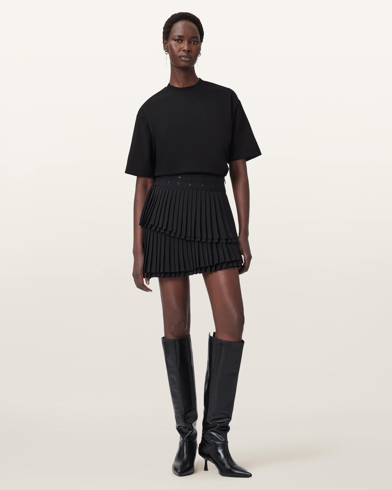 Oona Pleated Mini Skirt Black | ALLSAINTS