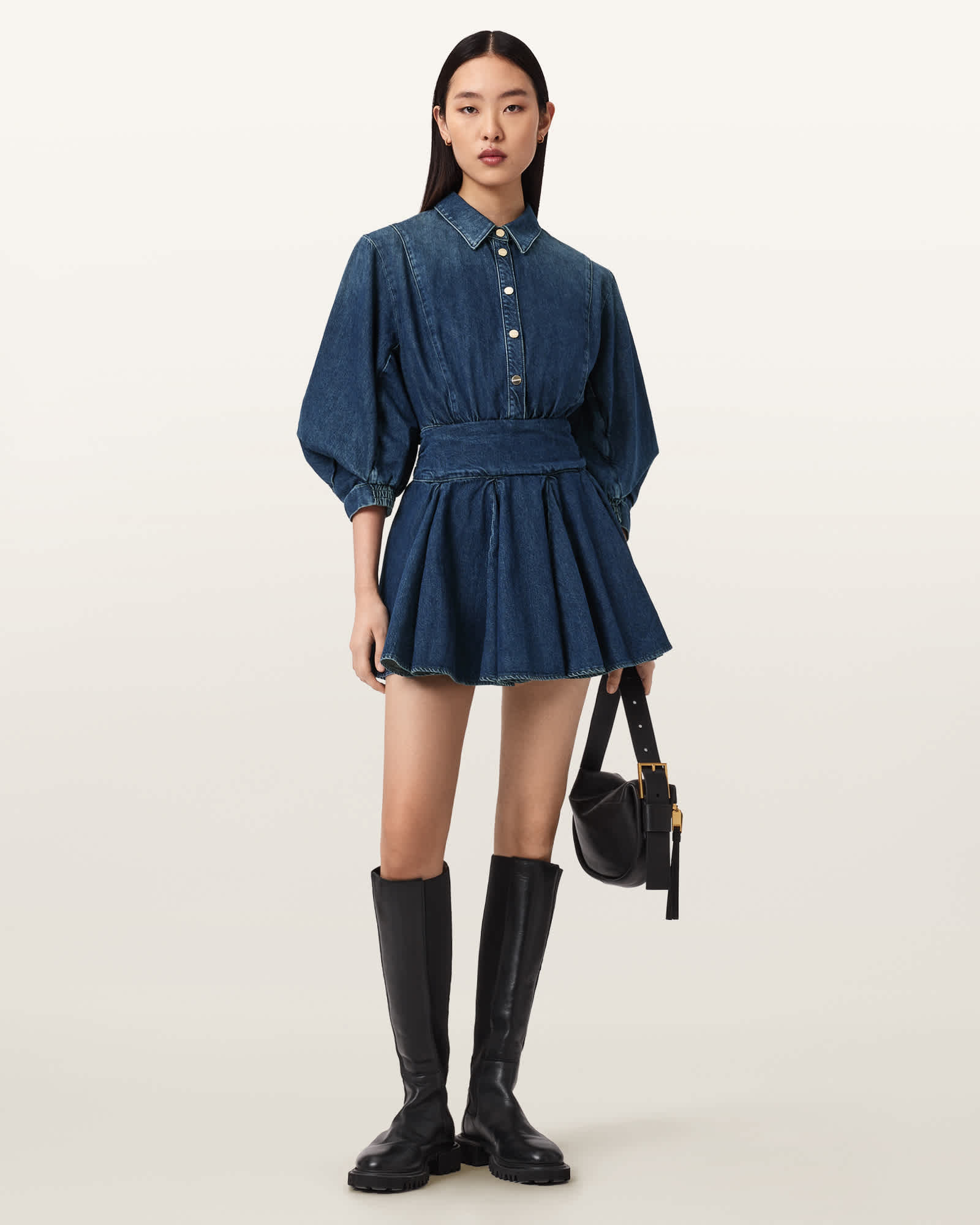 white christmas dresses Alice + Olivia Women's FARA Puff-Sleeve Denim Minidress - Cambria Vintage main image 0