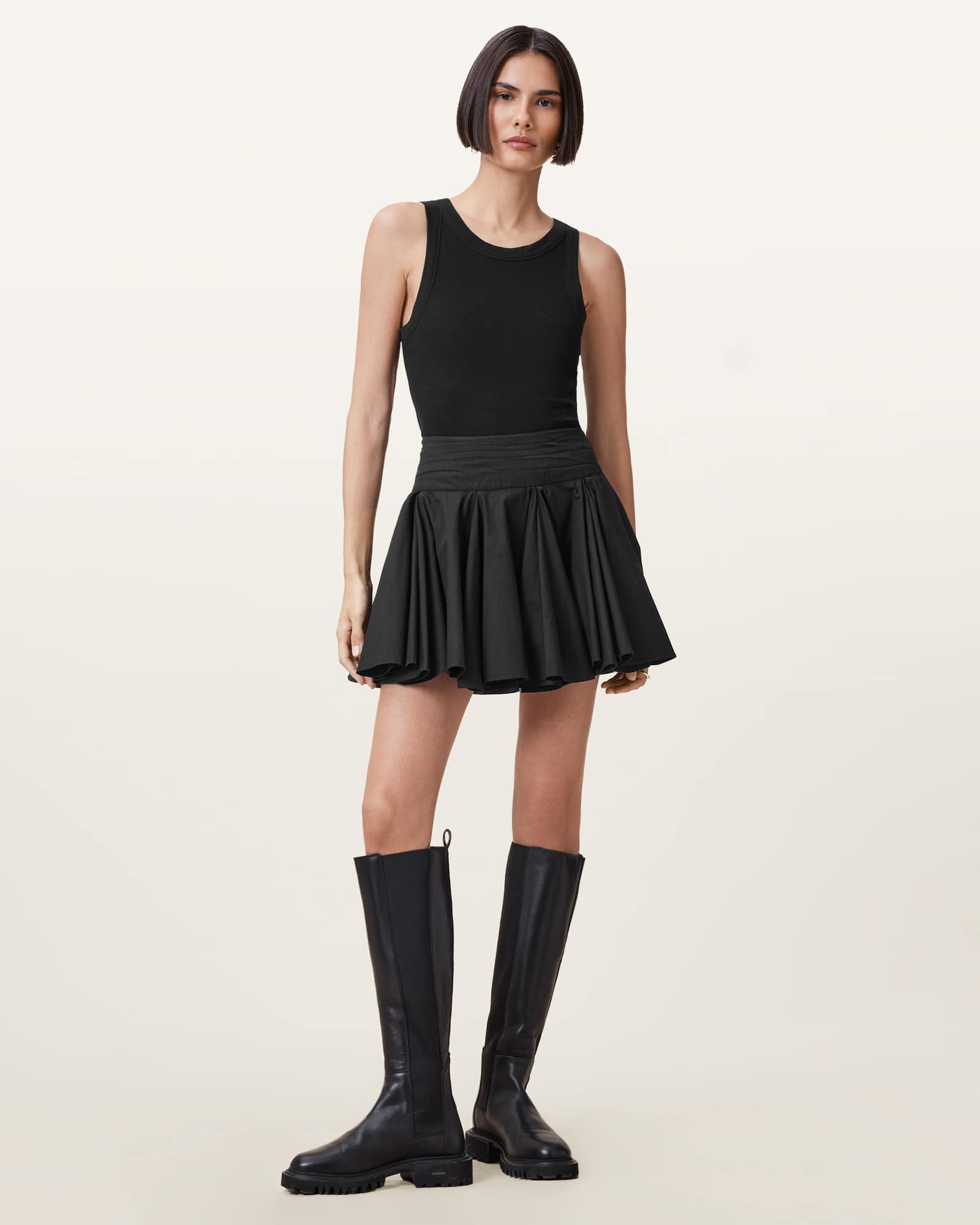 Tulip Black Cotton Mini Skirt Black | ALLSAINTS US