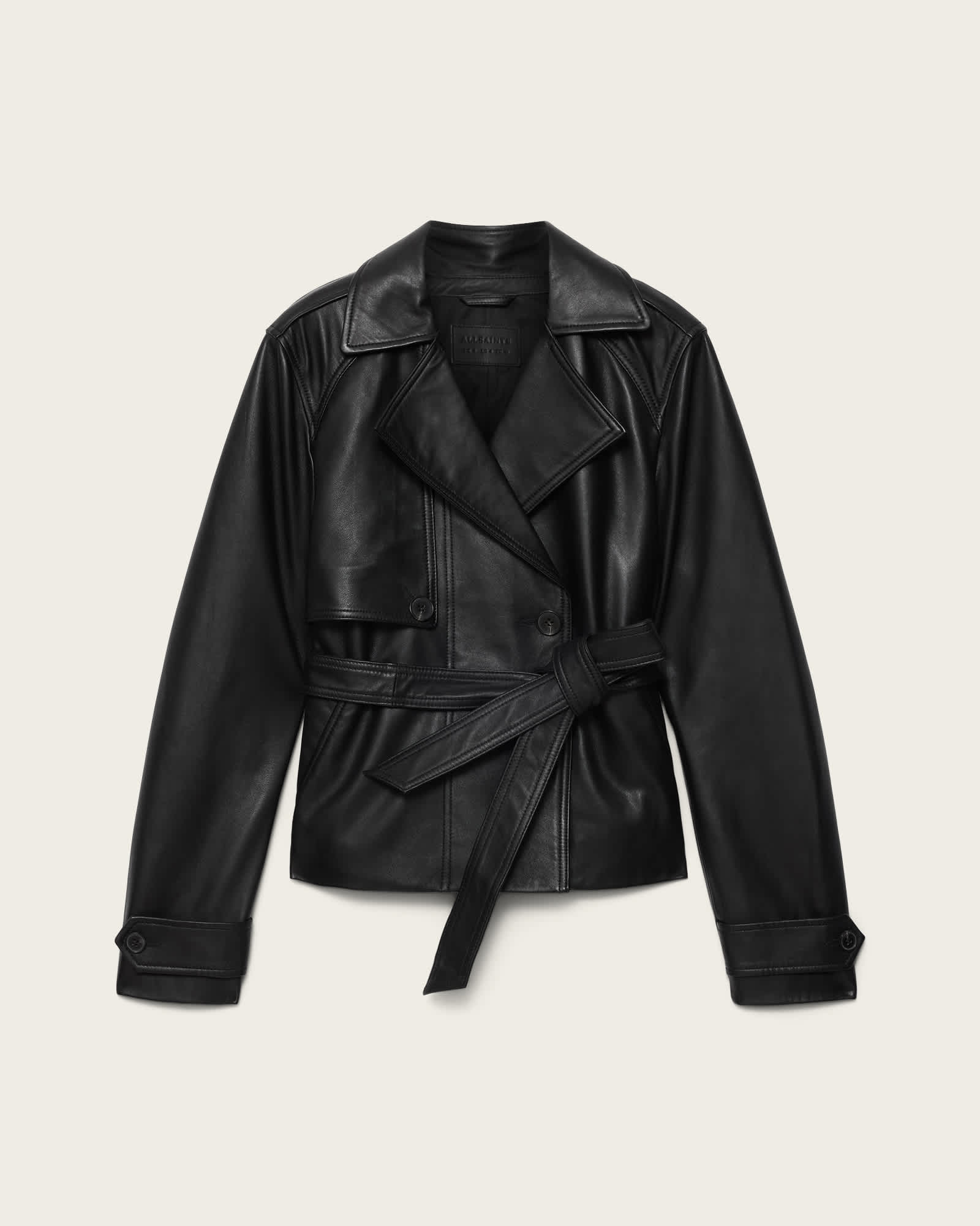 Okena Cropped Leather Jacket Black | ALLSAINTS US