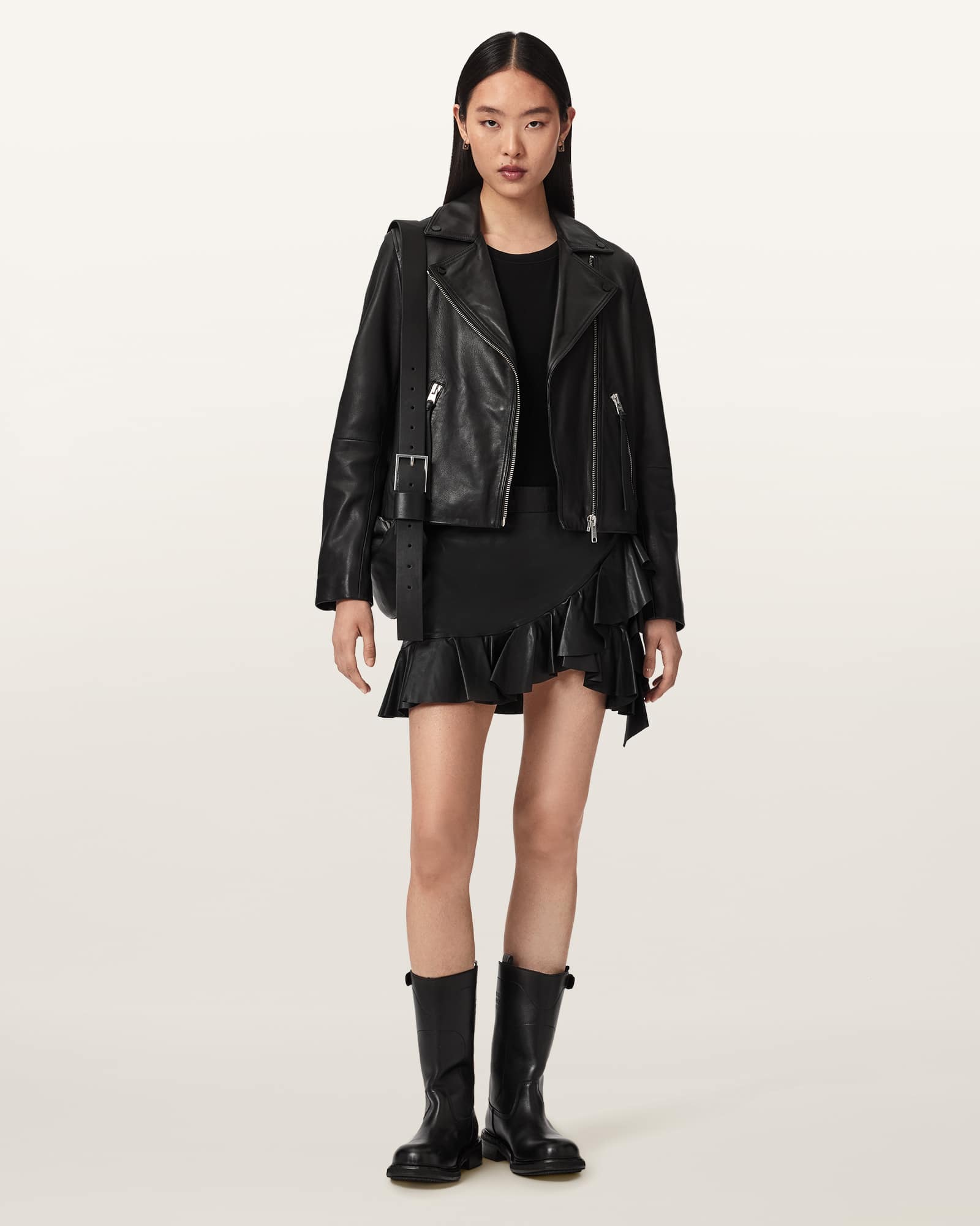 Luana Asymmetric Leather Mini Skirt