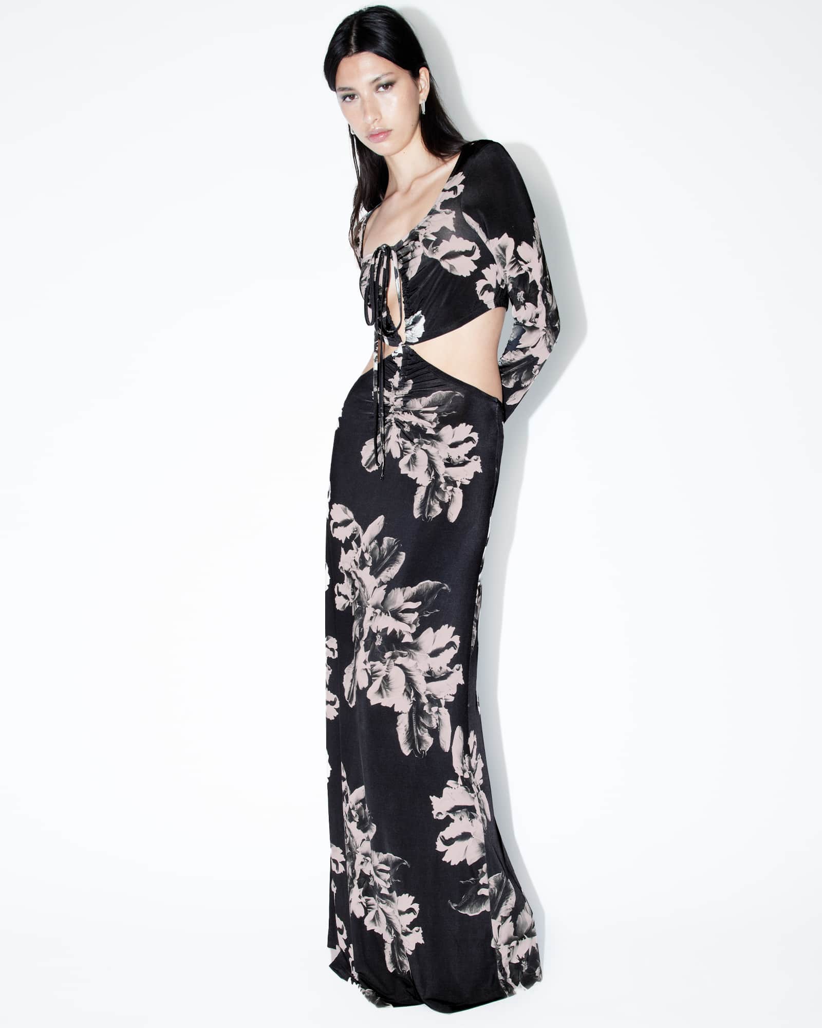 Cynthia Floral Cut Out Maxi Dress MONICA BLACK | ALLSAINTS