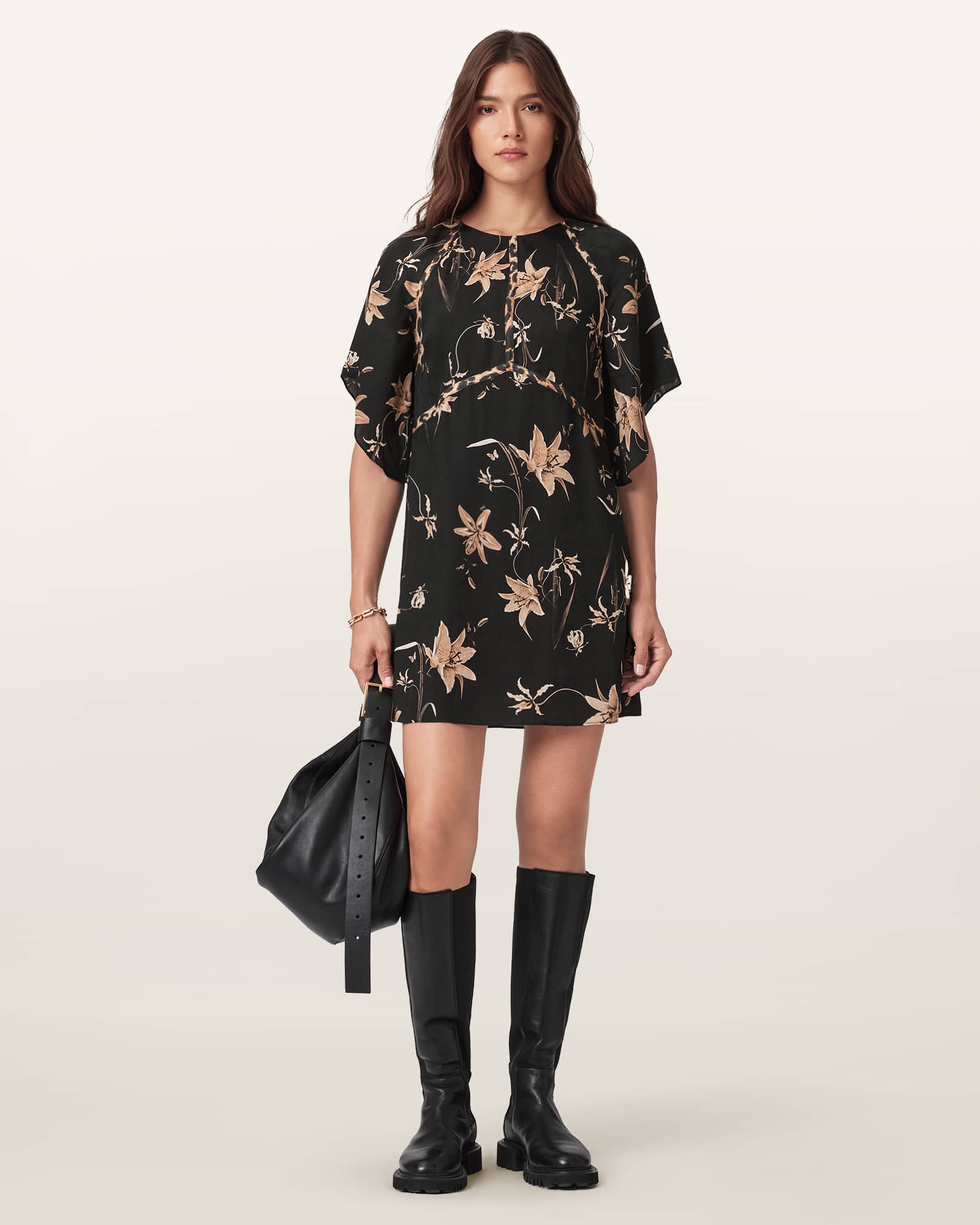 Xena Floral Print Mini Dress PETRA SEPIA BROWN | ALLSAINTS