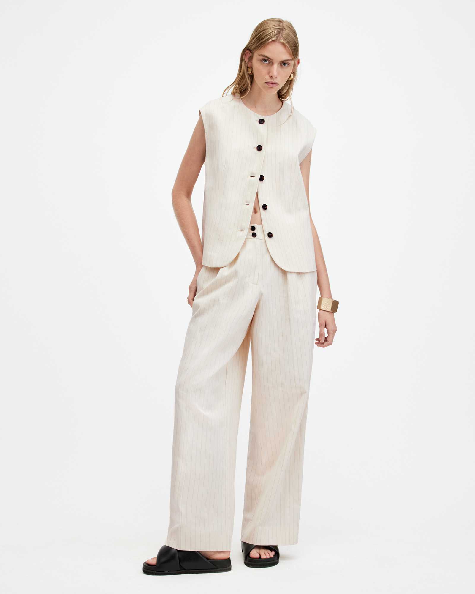 トップス linen like belt vest beige Eaphi Payton Pinstripe Linen Blend Vest IVORY WHITE | ALLSAINTS US