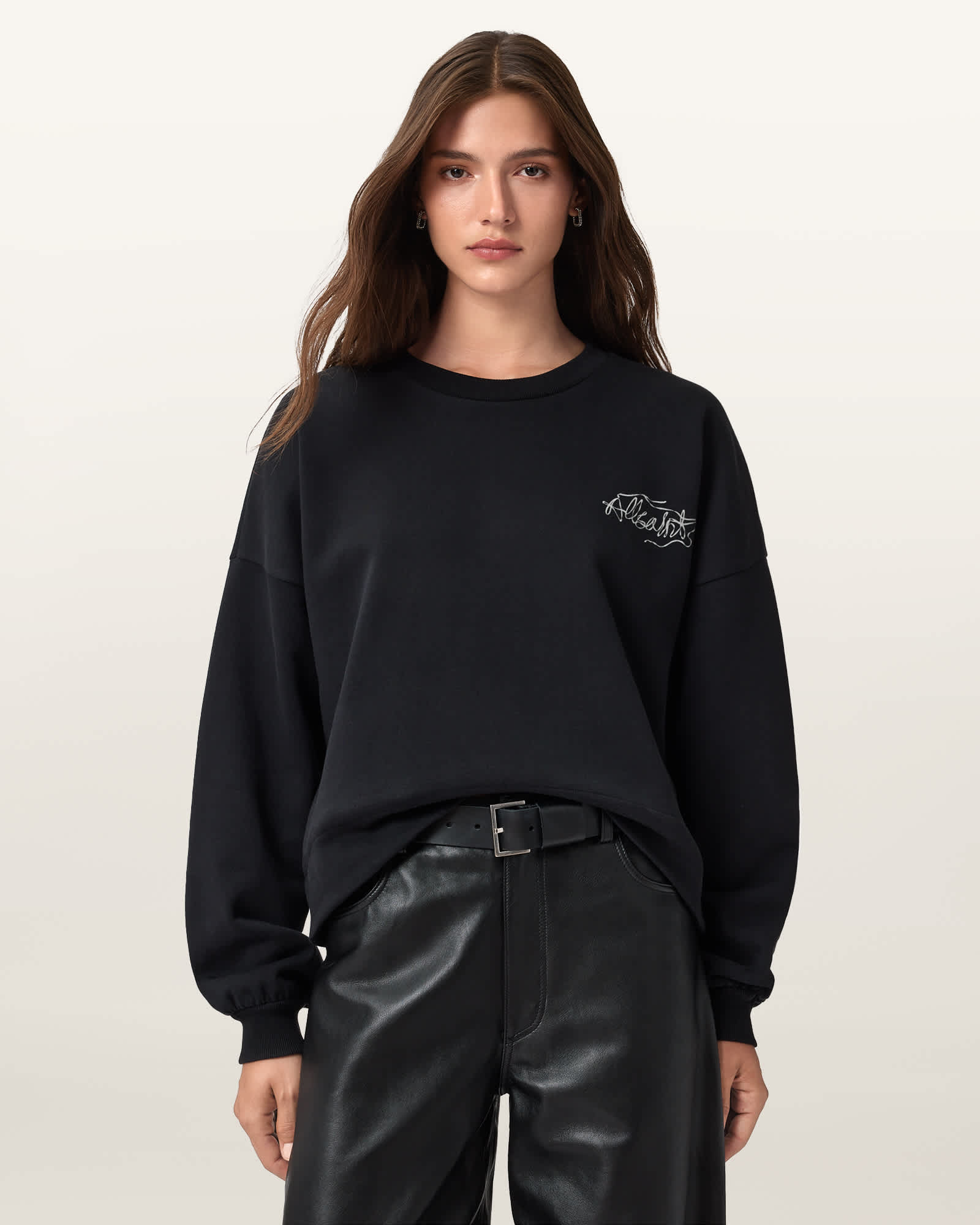 【新品】HLT Cherish Oversized Sweatshirt Reel Lila Oversized Sweatshirt Washed Black | ALLSAINTS US