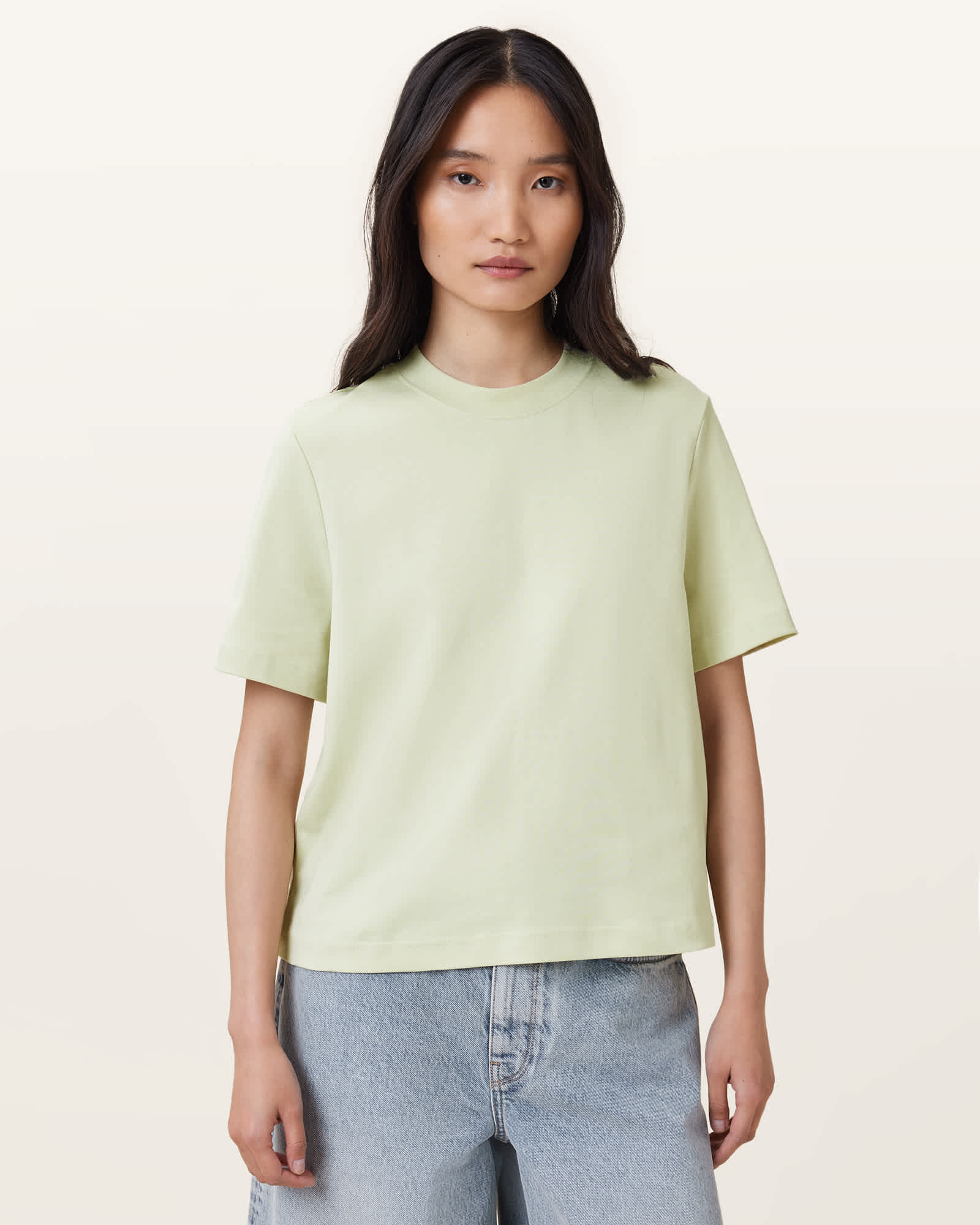 【メール便送料無料対応可】 Lisa Boxy Crew Neck T-Shirt JADE GREEN | ALLSAINTS US ミュージシャン