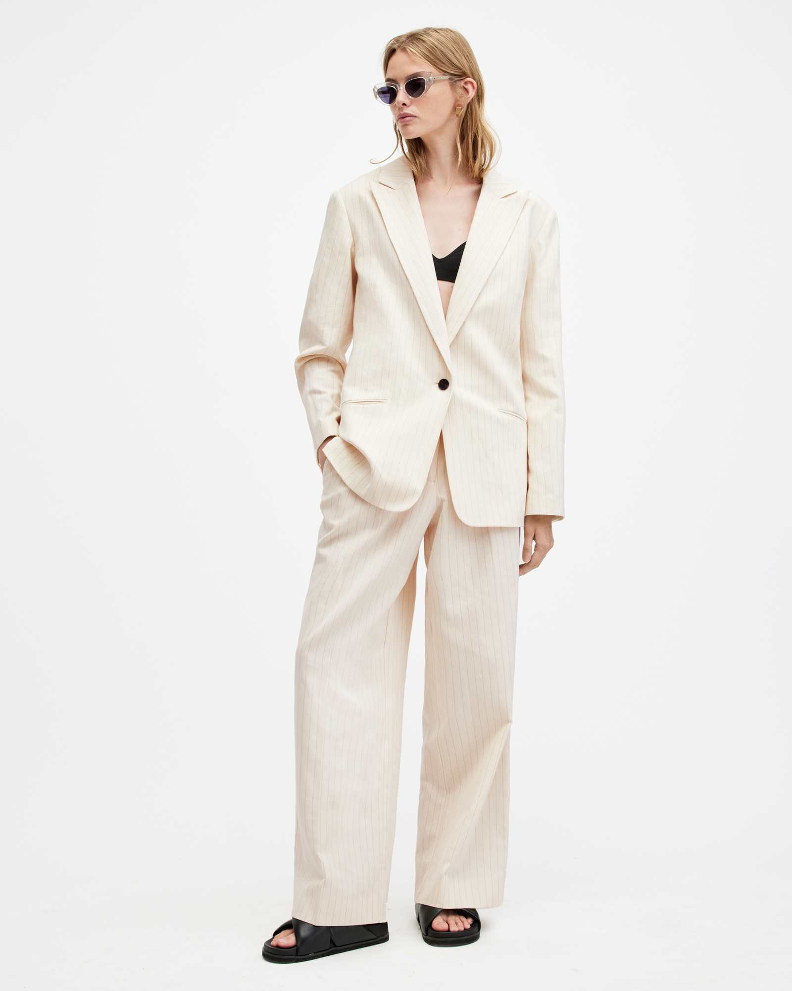 【2plan】Saint wide straight pants Side-Stripe Satin Low-Rise Wide-Leg Pant in Pants & Shorts
