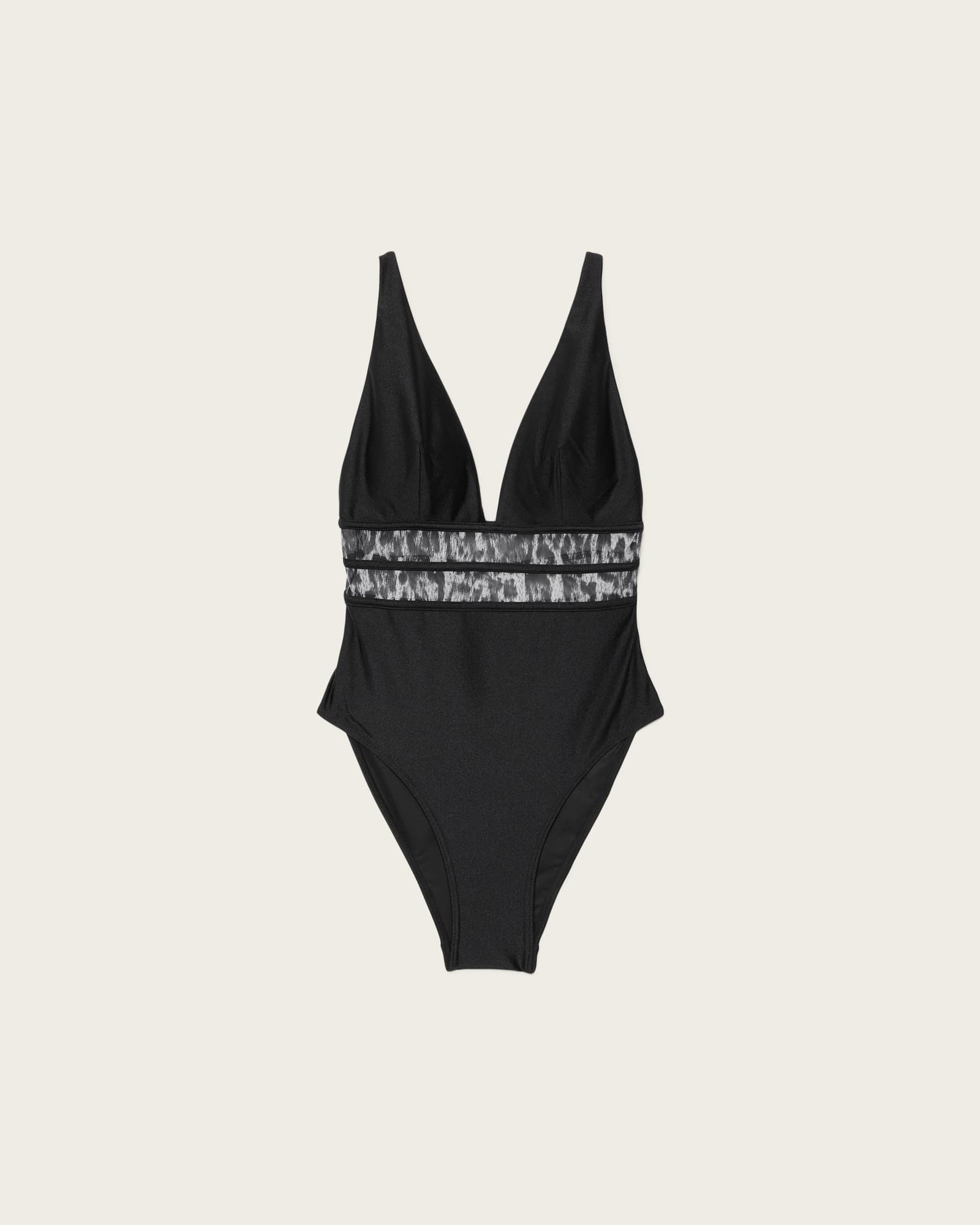 Xalia Sheer Mesh Swimsuit BLACK/GREY LEOPARD | ALLSAINTS US