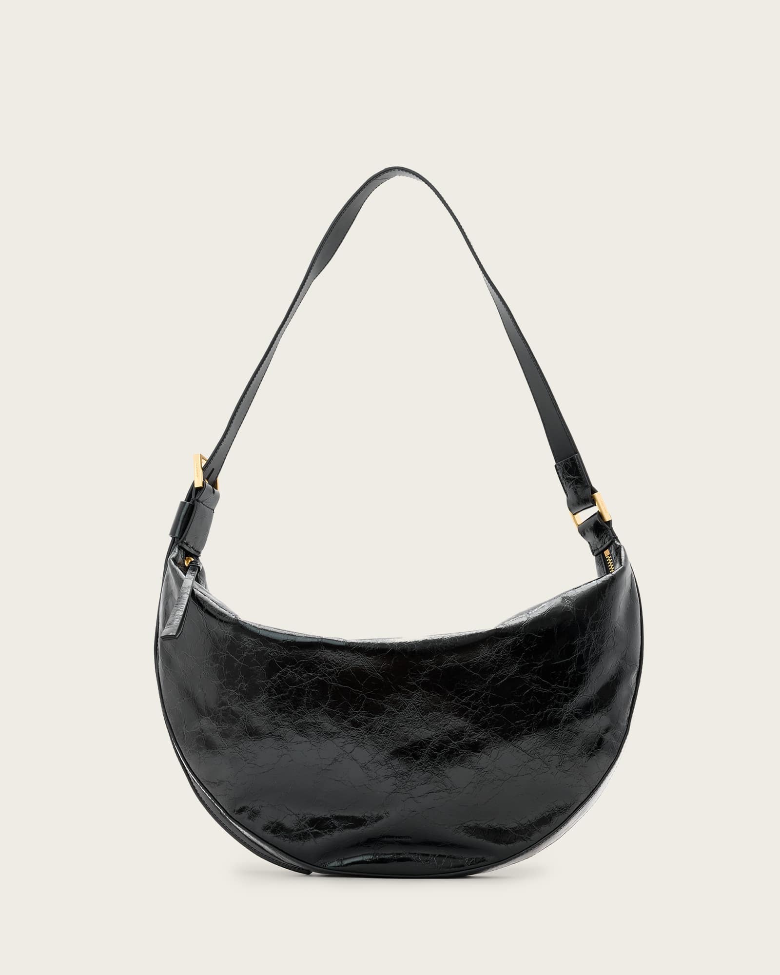 Half Moon Leather Shoulder Bag BLACK SHINE | ALLSAINTS