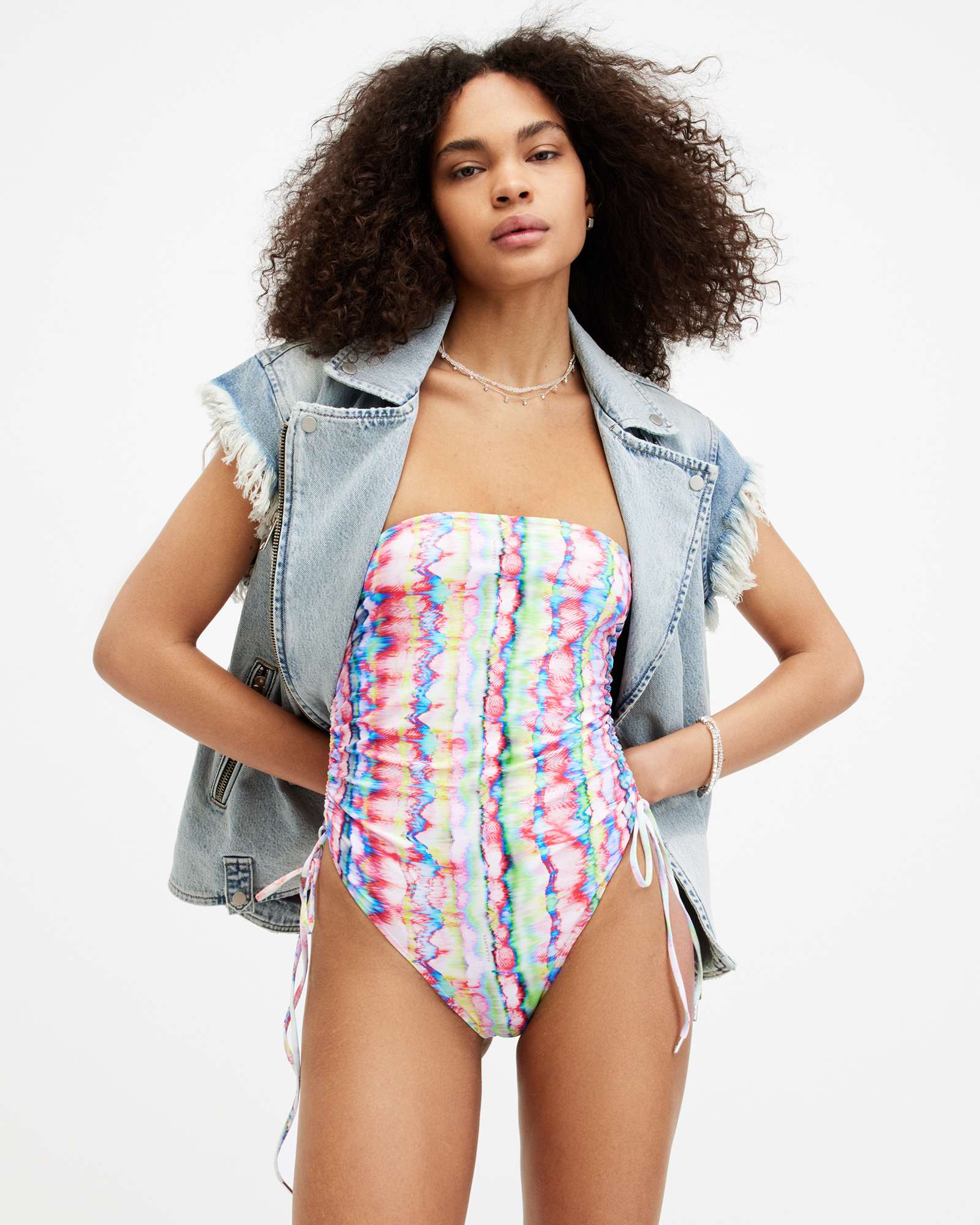 Elisa Ruched Bandeau Swimsuit MELISSA RED | ALLSAINTS