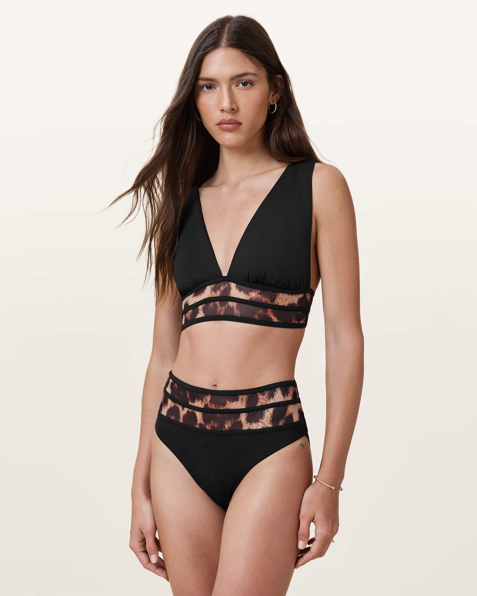 Xalia Mesh Leopard Print Bikini Top Black | ALLSAINTS US