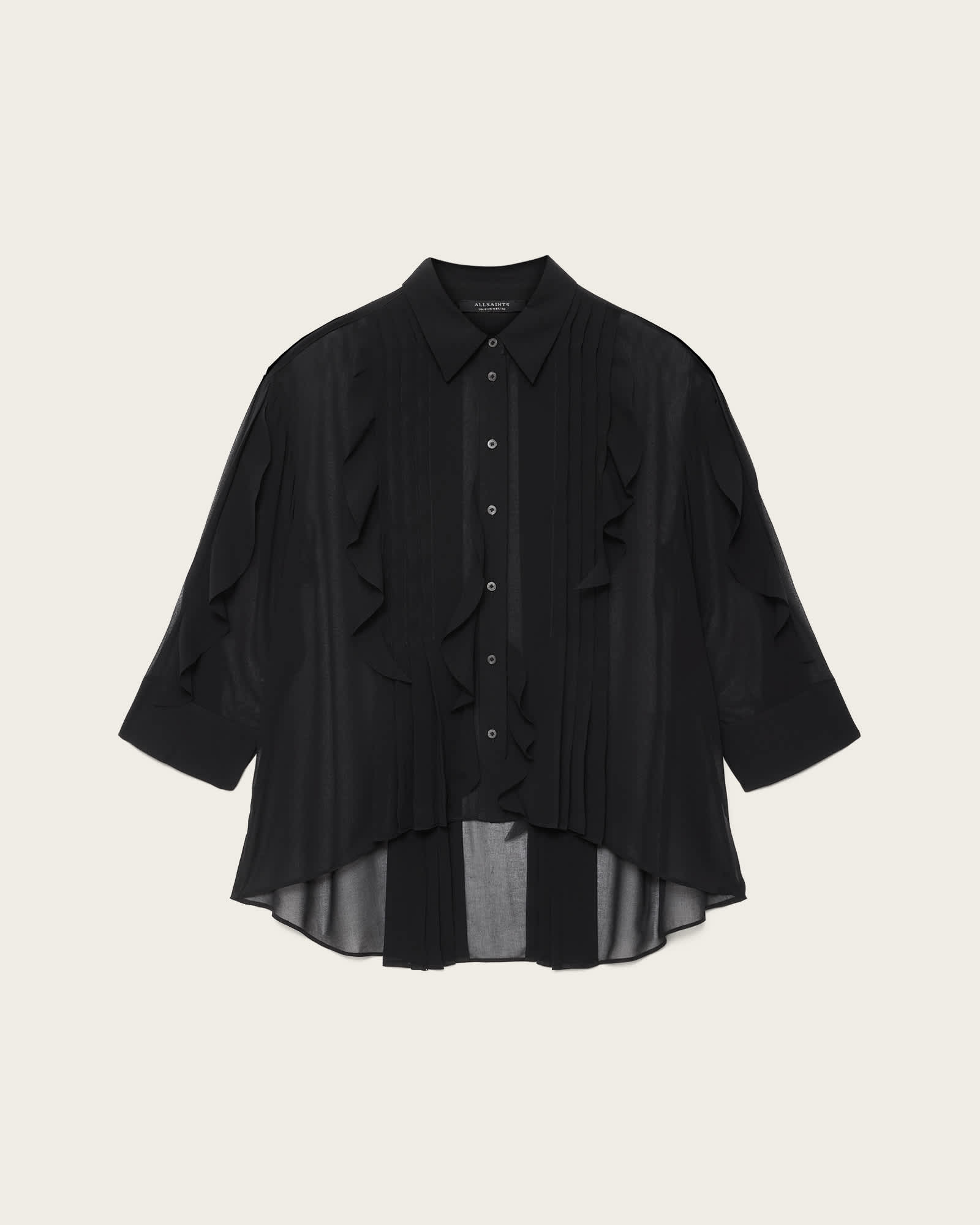 Minna Sheer Frill Shirt Black | ALLSAINTS
