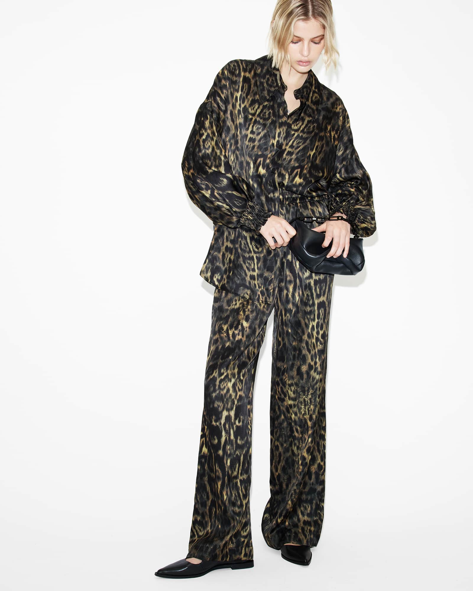 ☆送料・関税込☆WOOALONG★Signature daily tuck half pants★ Charli Silk Blend Wide Leg Pants JINX GOLDEN BROWN