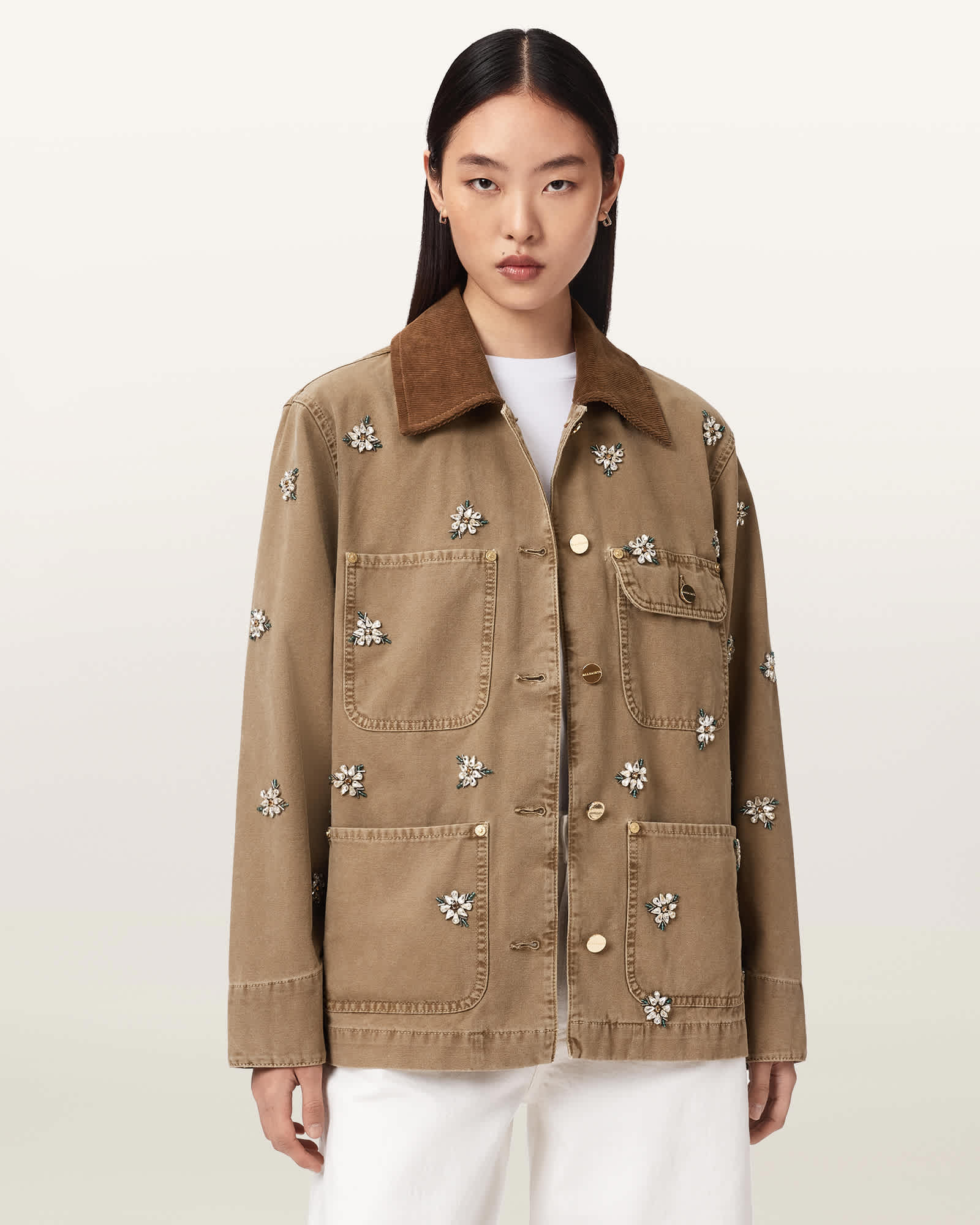 Bex Embellished Denim Jacket VINTAGE SAND BROWN | ALLSAINTS US