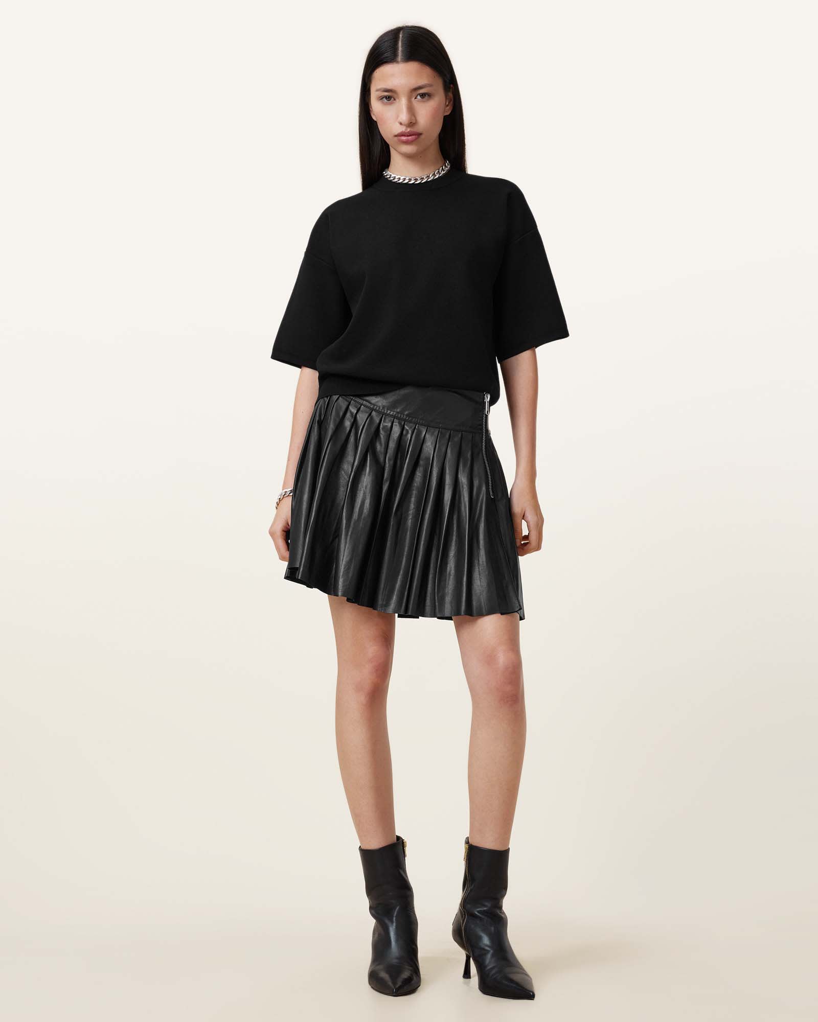 Vena Leather Kilt Skirt Black | ALLSAINTS US